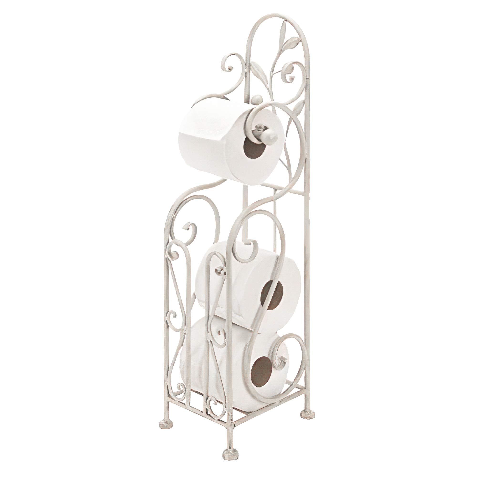 Benzara 63148 Shabby White Metal Toilet Paper Holder W Magazine Rack