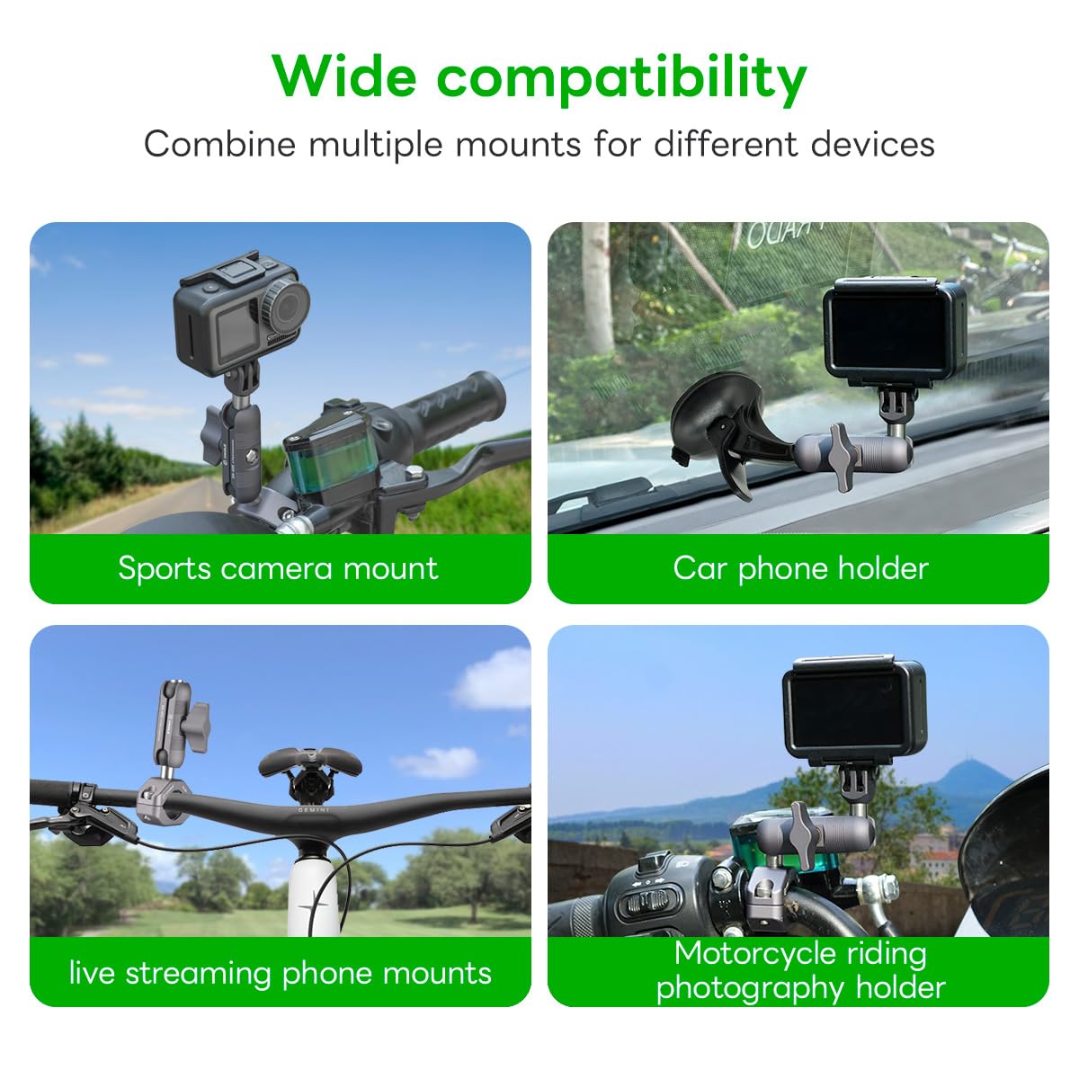 Fanaue Double Socket Arm Connects To 17Mm Ball Head Adapter Only, Compatible With Garmin Gps Mount And Bike Motorcycle Phone Hol