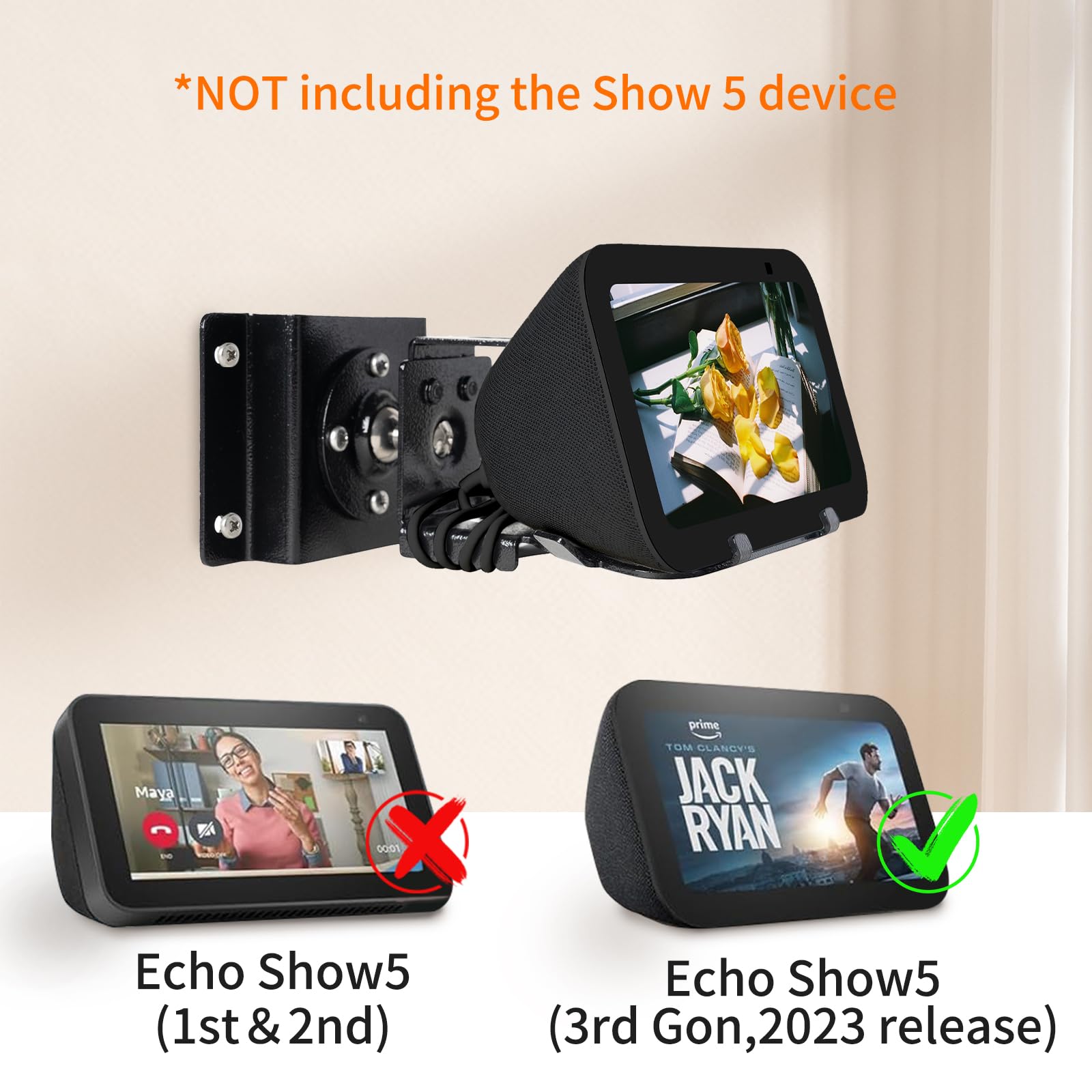 Shinar Metal Wall Mount Only For Echo Show 5 (3Rd Generation)   Swivels Up To 360 / Tilts  70 / +70,Mount Stand Compatible With