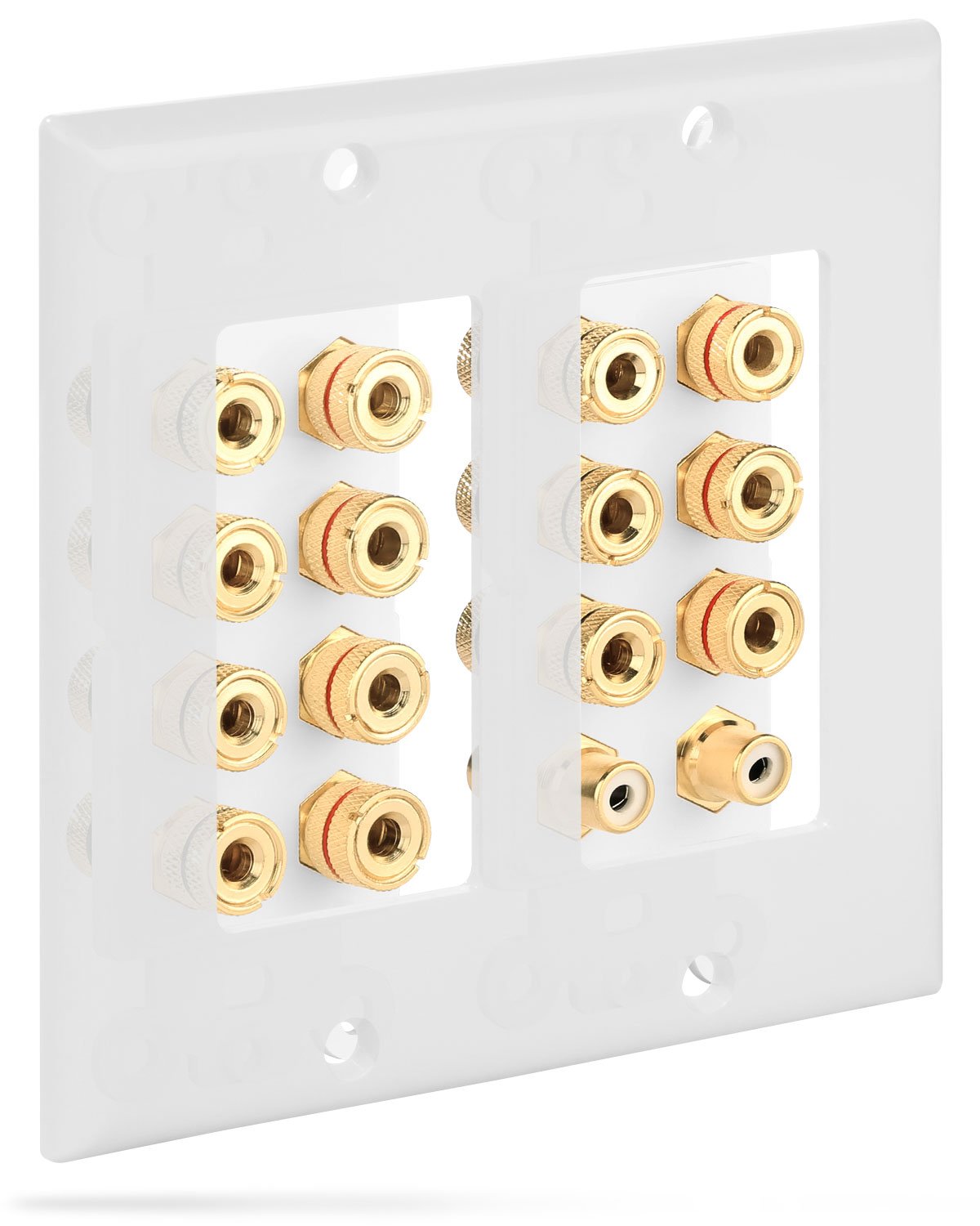 Fosmon 2 Gang 7.1 Surround Sound Distribution Home Theater Wall Plate, Gold Plated 7 Pair Copper Binding Posts Coupler Type For