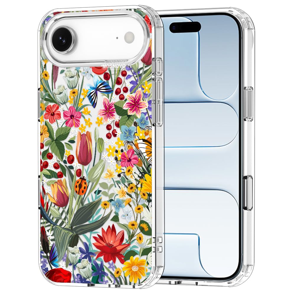 MOSNOVO for iPhone Air Case | Military Grade 6.6ft Drop Tested | Camera Control | Clear with in The Garden Design