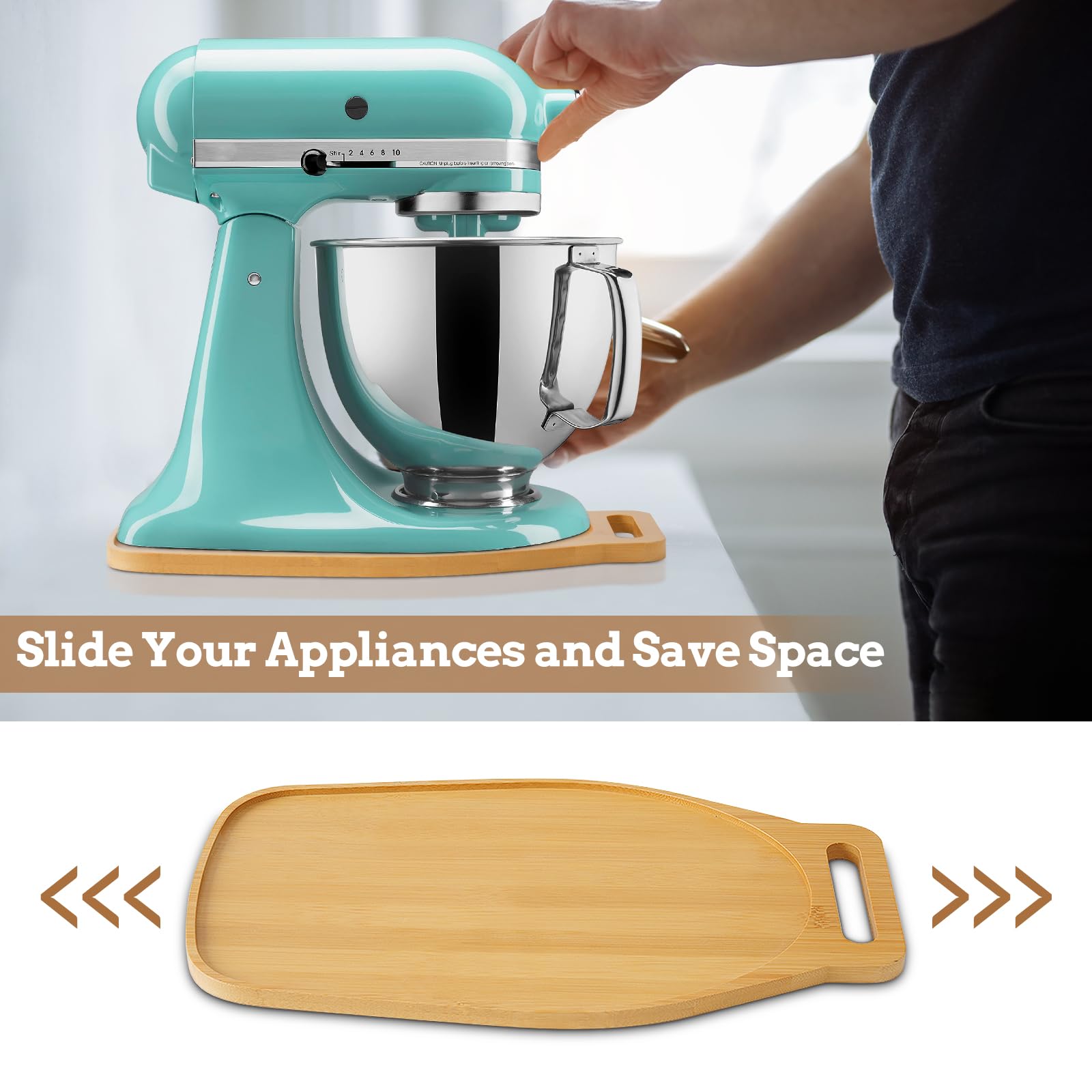 Bamboo Sliding Mat For Kitchenaid Mixer, Mixer Mover Slider Mat Pad Compatible With Kitchenaid 4.5 5 Qt Tilt Head Stand Mixer,Ki