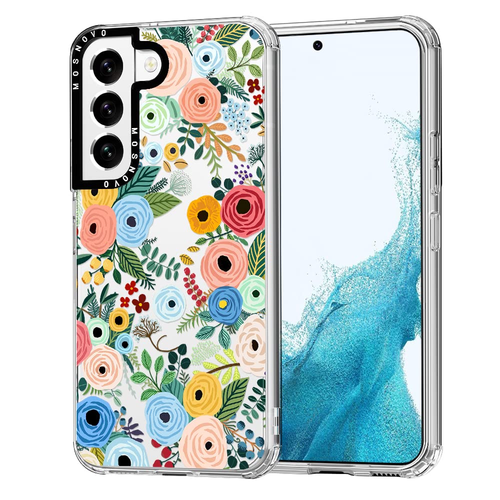 Mosnovo Galaxy S22 Plus Case, Spring Wild Flowers Garden Floral Pattern Women Girls Clear Design Transparent Plastic Hard Back C