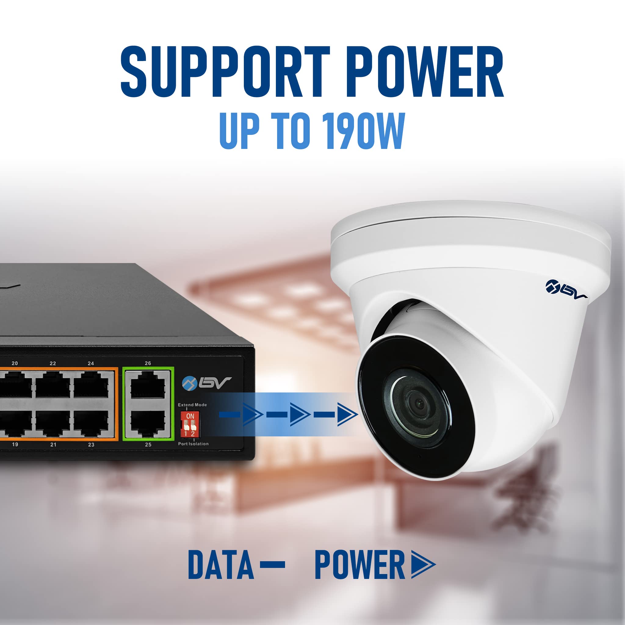 Bv-Tech 24 Port Poe+ Switch With 2 Gigabit Ethernet Or Sfp Uplink, Long Range | Poe-Sw2402