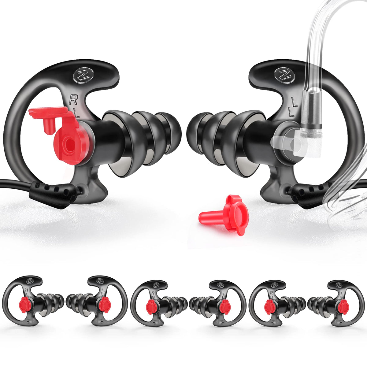 Zeadio Triple Flanged Earpiece, Comfortable Silicone Earmould Earbud Earplug   Large, Pair Of 4, Black