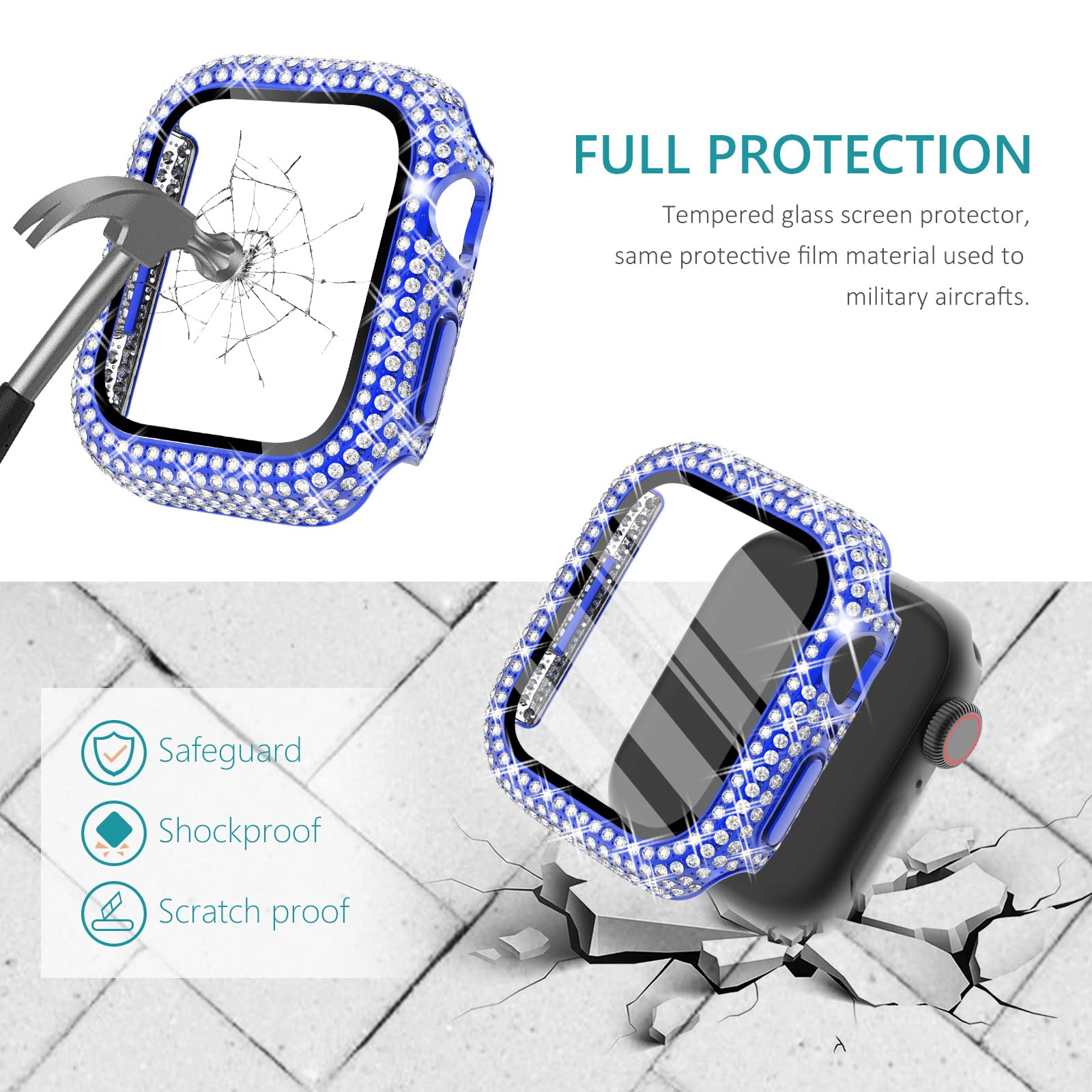 Surace Compatible With Apple Watch Case 44Mm, 300 Diamonds With Screen Protector For Apple Watch Series 6/5/4/3/2/1, Bling Case