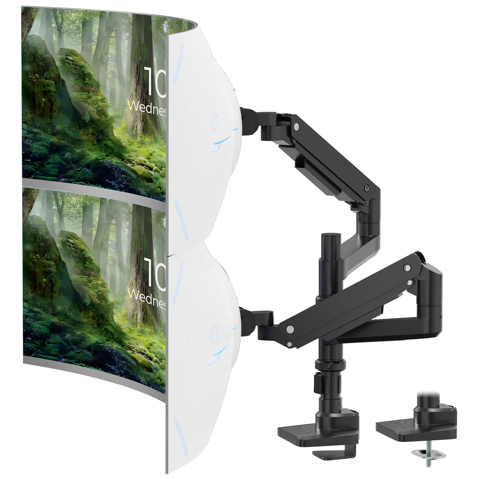 PUTORSEN 17 49 inch Premium Aluminum Heavy Duty Dual Monitor Arm for Ultrawide Screens up to 44lbs, Vertical Stacked Dual Monitor Desk Mount, Full Motion Dual Vertical Monitor Mount, VESA 75/100,Black