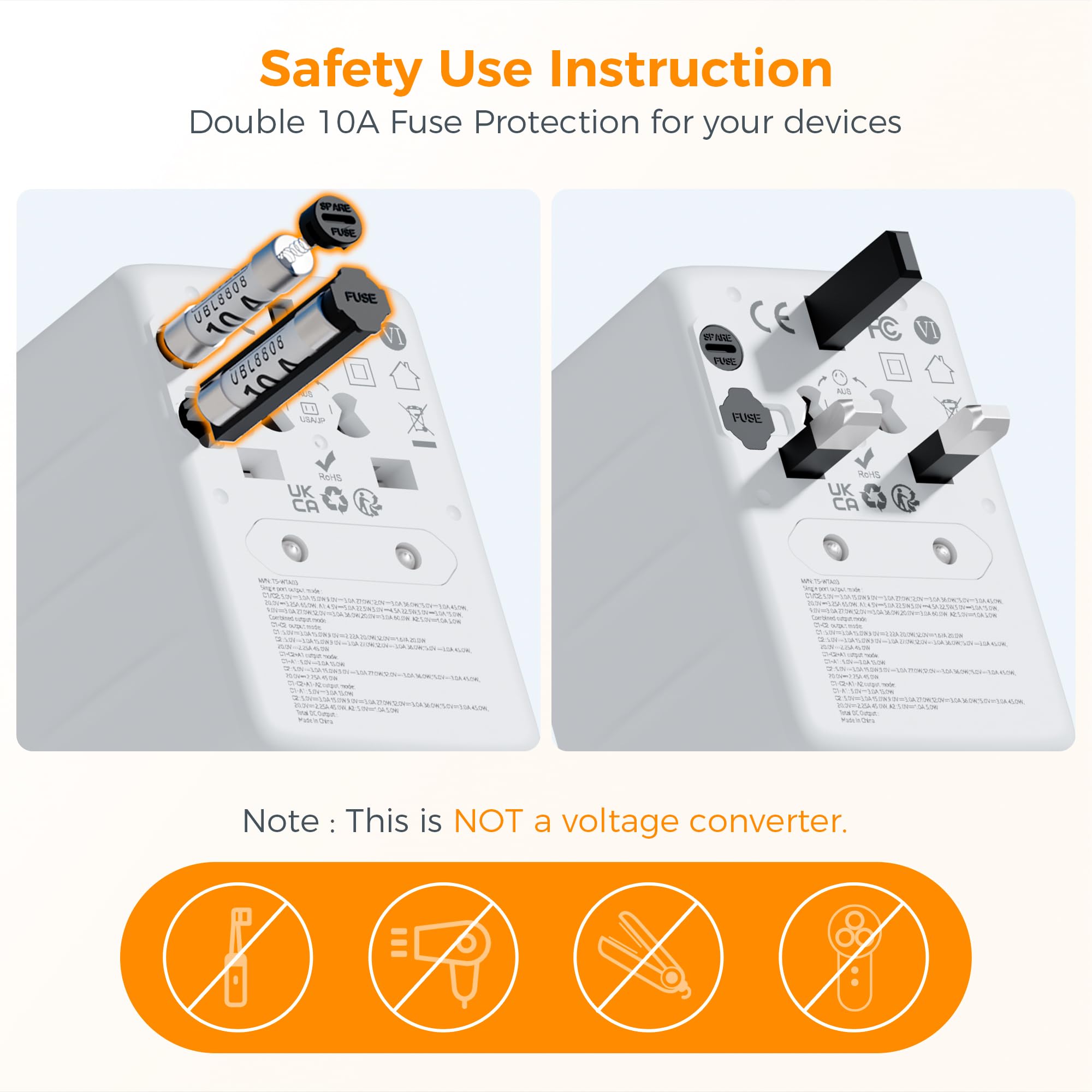 Tessan 65W Gan Universal Travel Adapter, International Plug Adaptor With 4 Usb(2 Usb C) Charging Ports, Worldwide Power Outlet F