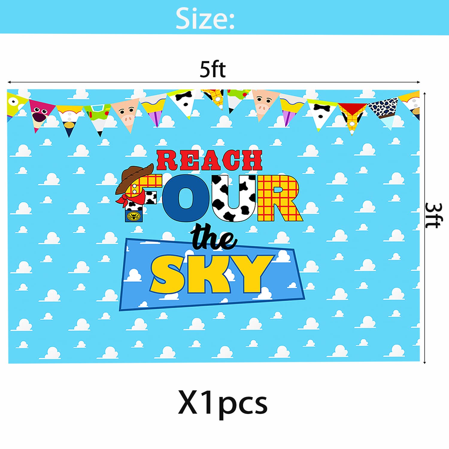 Reach Four The Sky Backdrop 4Th Birthday Party Backdrop Banner For Boys Girls 4Th Birthday Decorations 5X3Ft