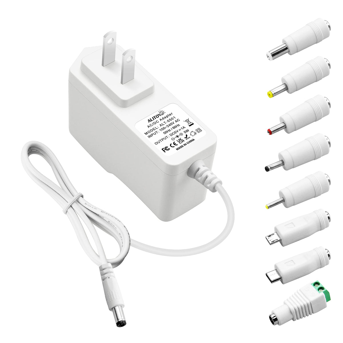 Alitove 5V 1A Power Supply 5 Volt 1A 5W Universal Ac/Dc Adapter 100 240V Ac To Dc 5V Power Cord Converter With 8 Tips 5.5X2.5Mm 