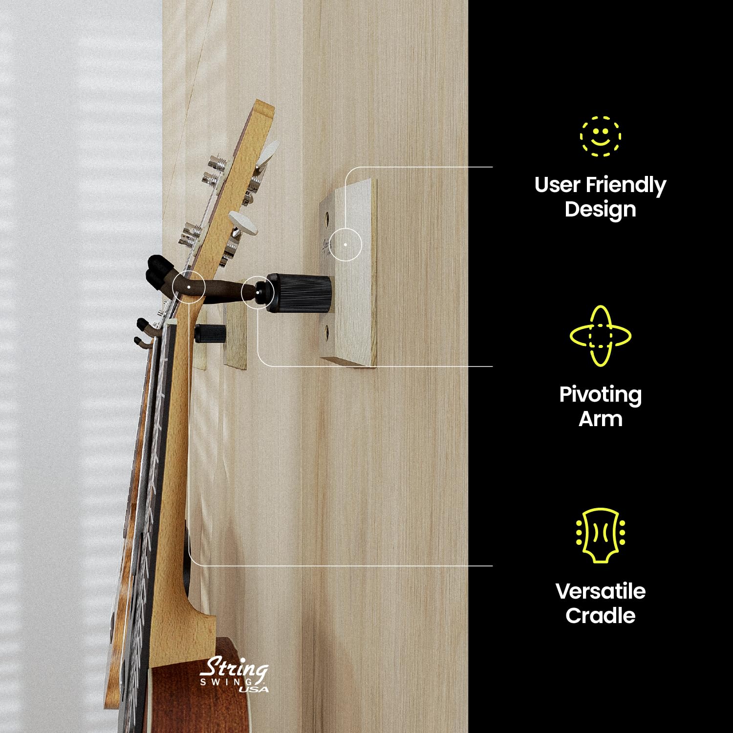 String Swing Wall Mount Ukulele Hanger Hardwood Ukele Or Mandolin Wall Mount Pineapple Tenor Concert Compatible For Home & Studi