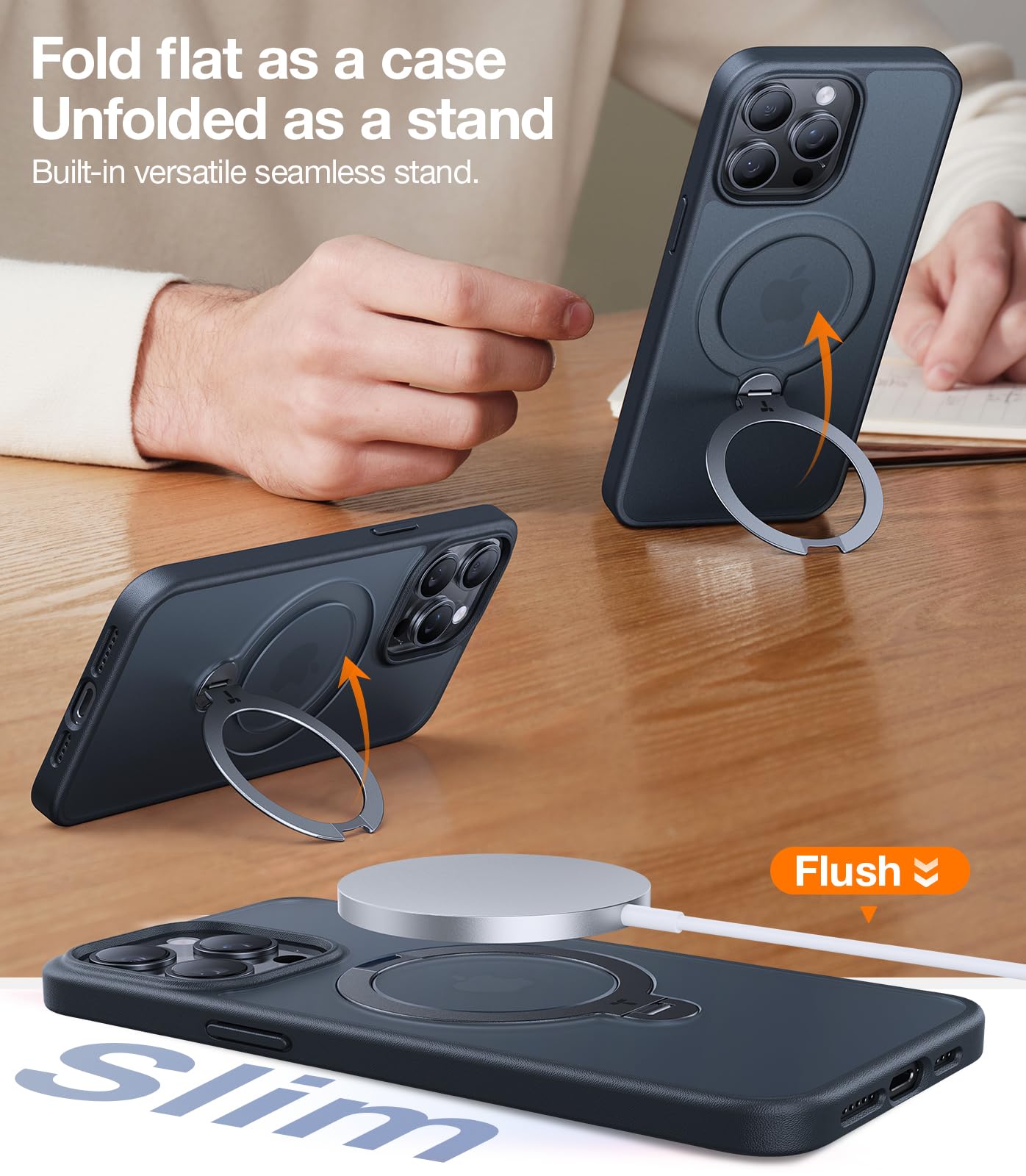 Torras Upgraded 360 Spin Magnetic Stand For Iphone 15 Pro Max Case, [Compatible With Magsafe][Military Grade Shockproof][Built I