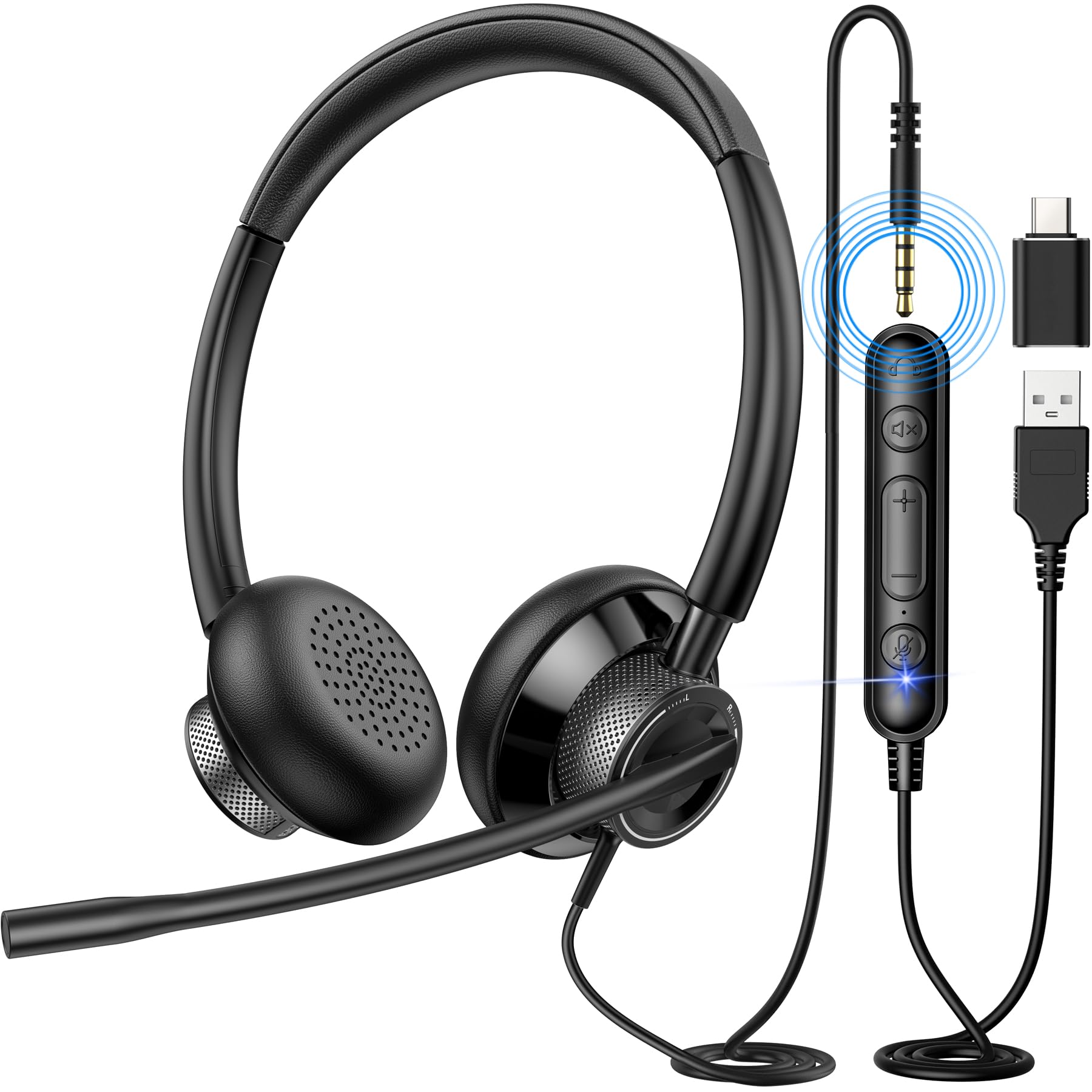 New Bee Usb Headset With Microphone For Pc, Computer Headset With In Line Mute Volume Control Wired Headset For Laptop, Skype, Zoom, Call Center, Meetings, Webinar, Home