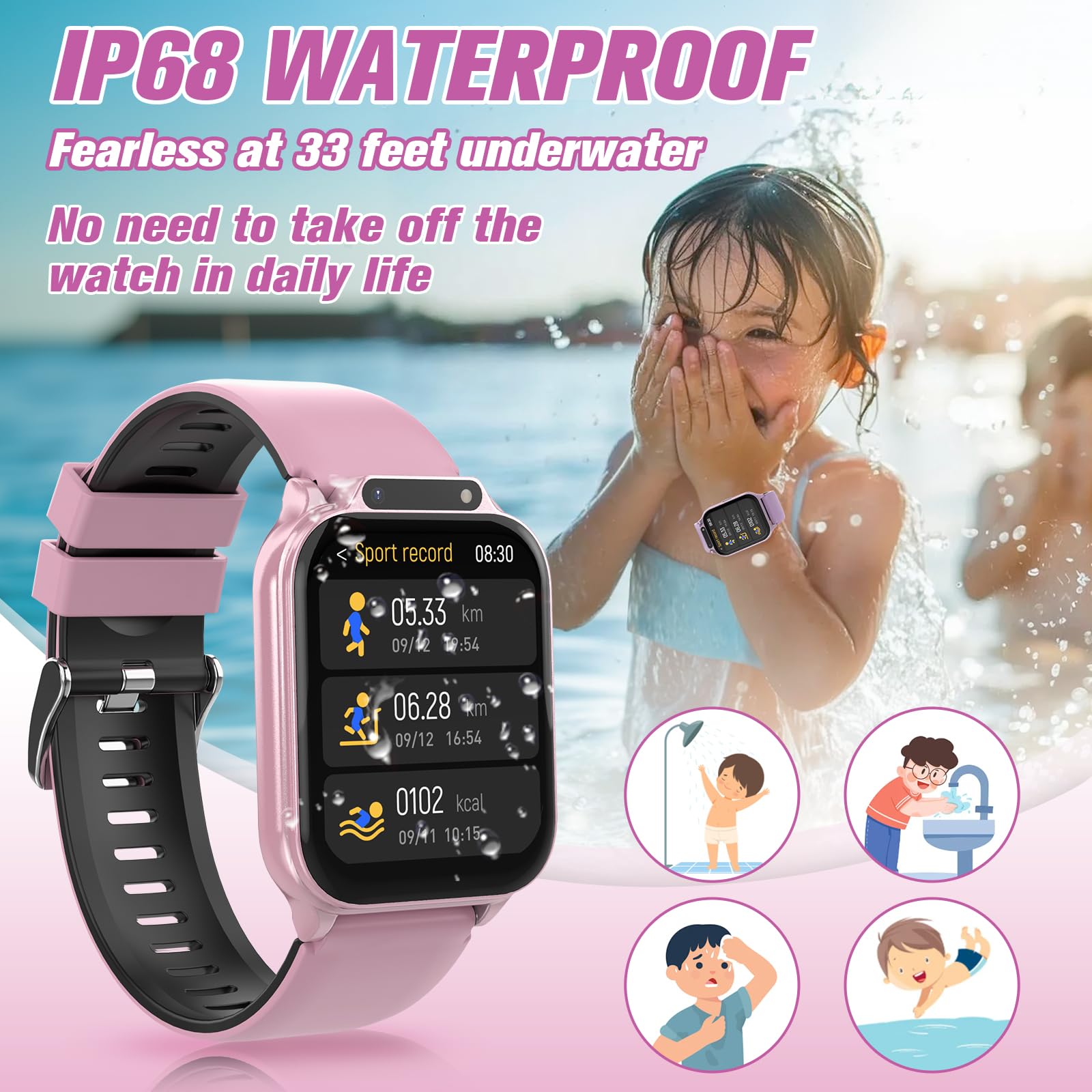 Smart Watch For Kids 1.85 '' With Fitness Tracker, Sleep Monitor, 22/100+ Sport Modes, Diy Dial, Ip68 Waterproof, Step Counter,
