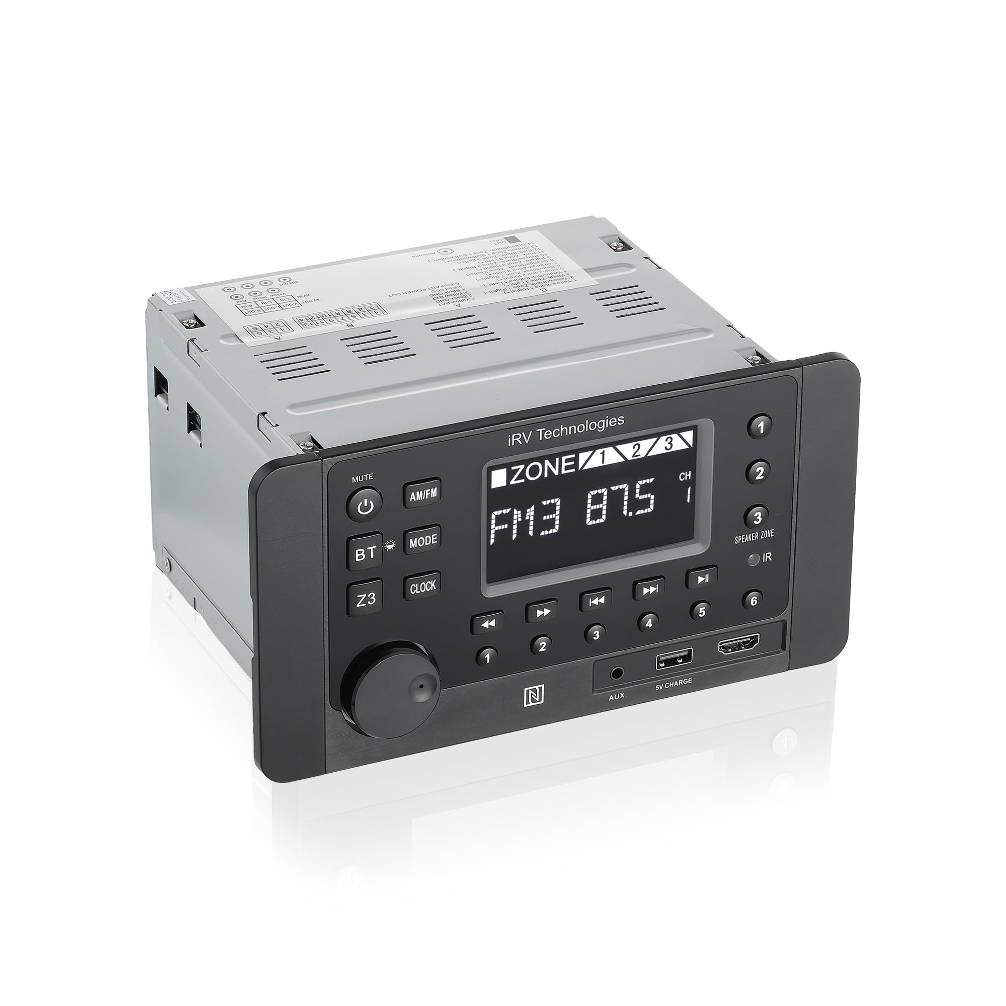 IRV Technology iRVHP3 215W Mechless RV Radio System Replacement iRV63-3-Zone Wall Mount Radio w/ 7 Speakers Output, HDMI ARC, Bl