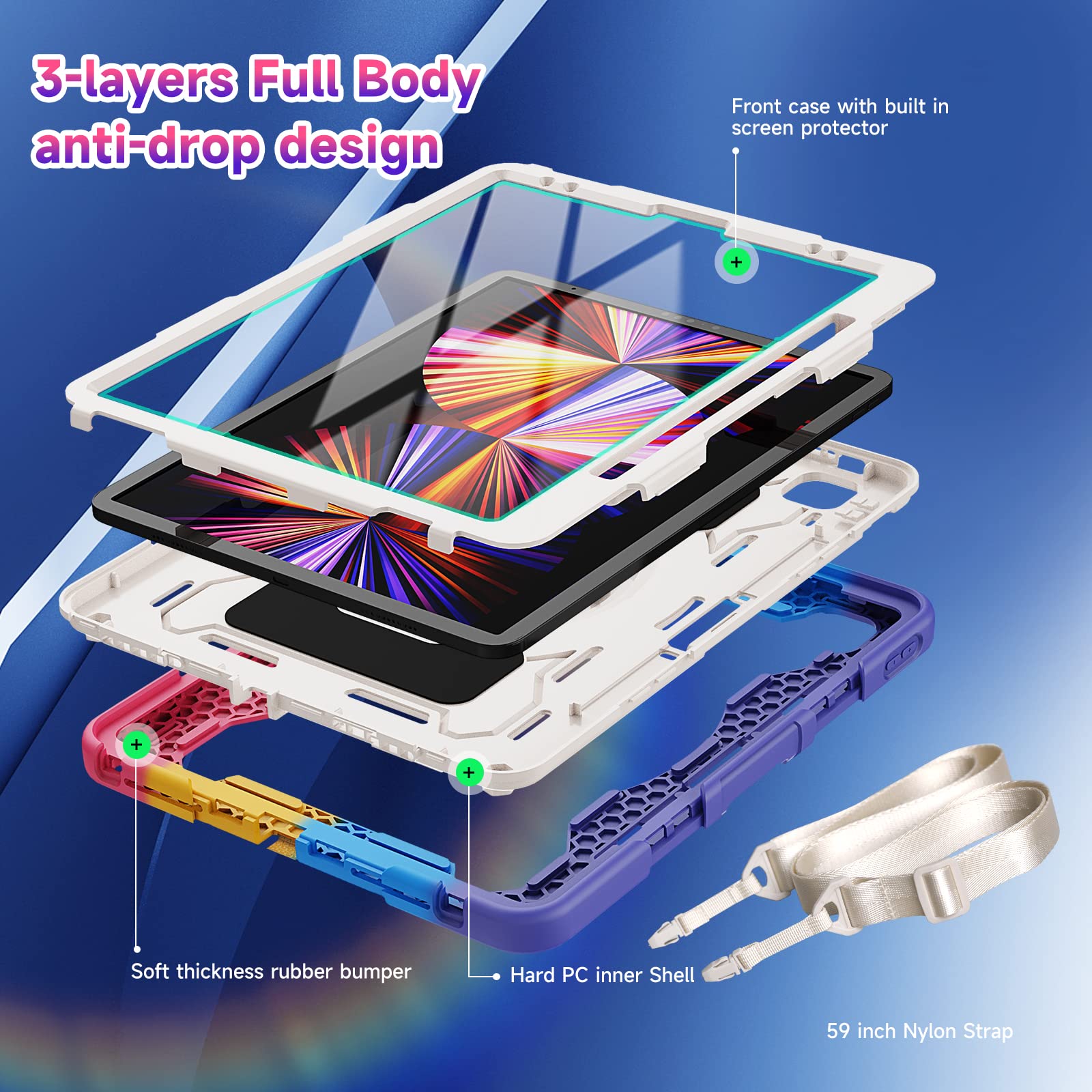 Rosrome For Ipad 9Th Generation Case 2021 For Girls With Screen Protector, Kids Case For Ipad 10.2 Ipad 8Th Gen 2020 / 7Th Gen 2