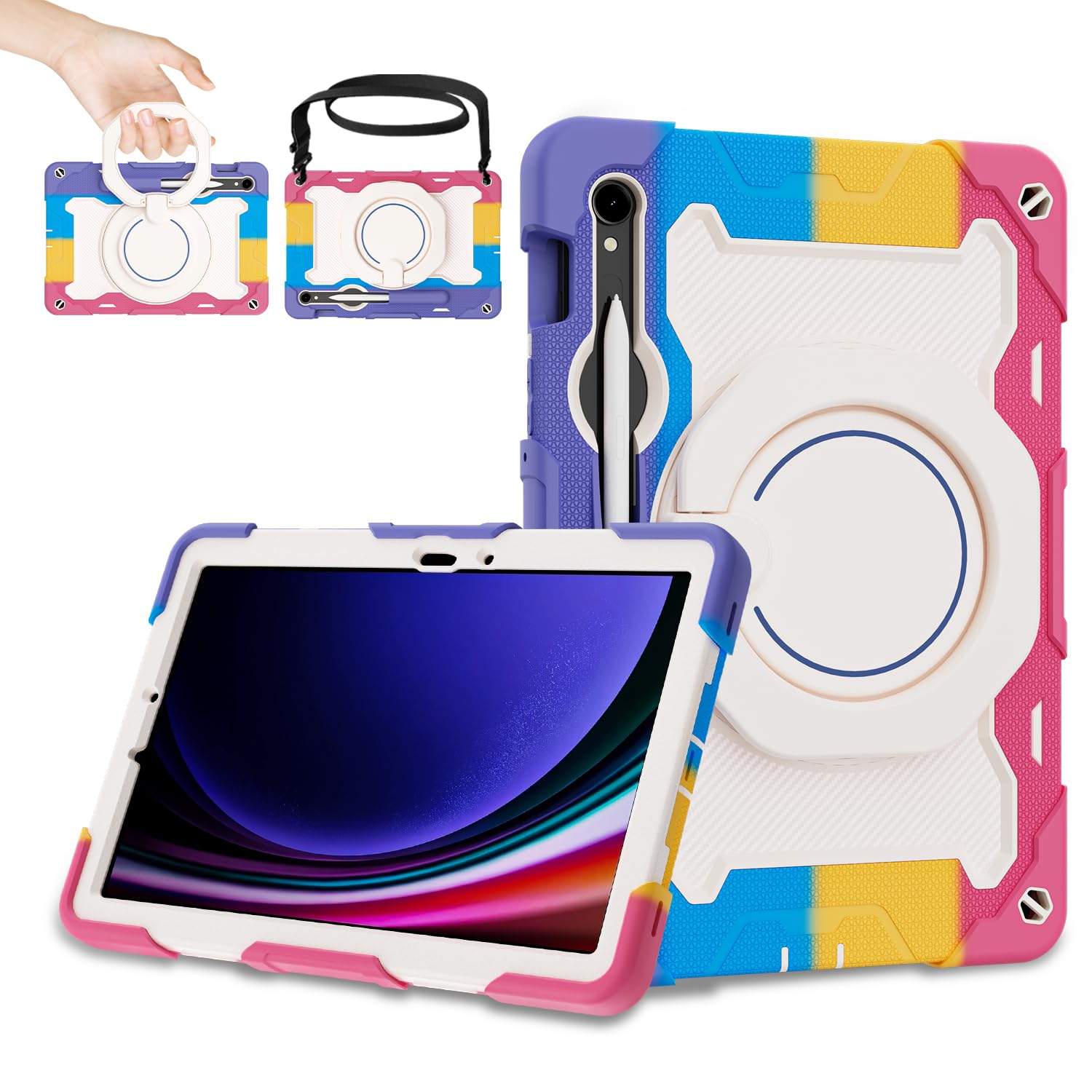 Roiskin For Samsung Galaxy Tab S9/ S9 Fe 5G Tablet Case 2023 With Hd Screen Protector Pencil Holder |360 Kickstand Handle,Should