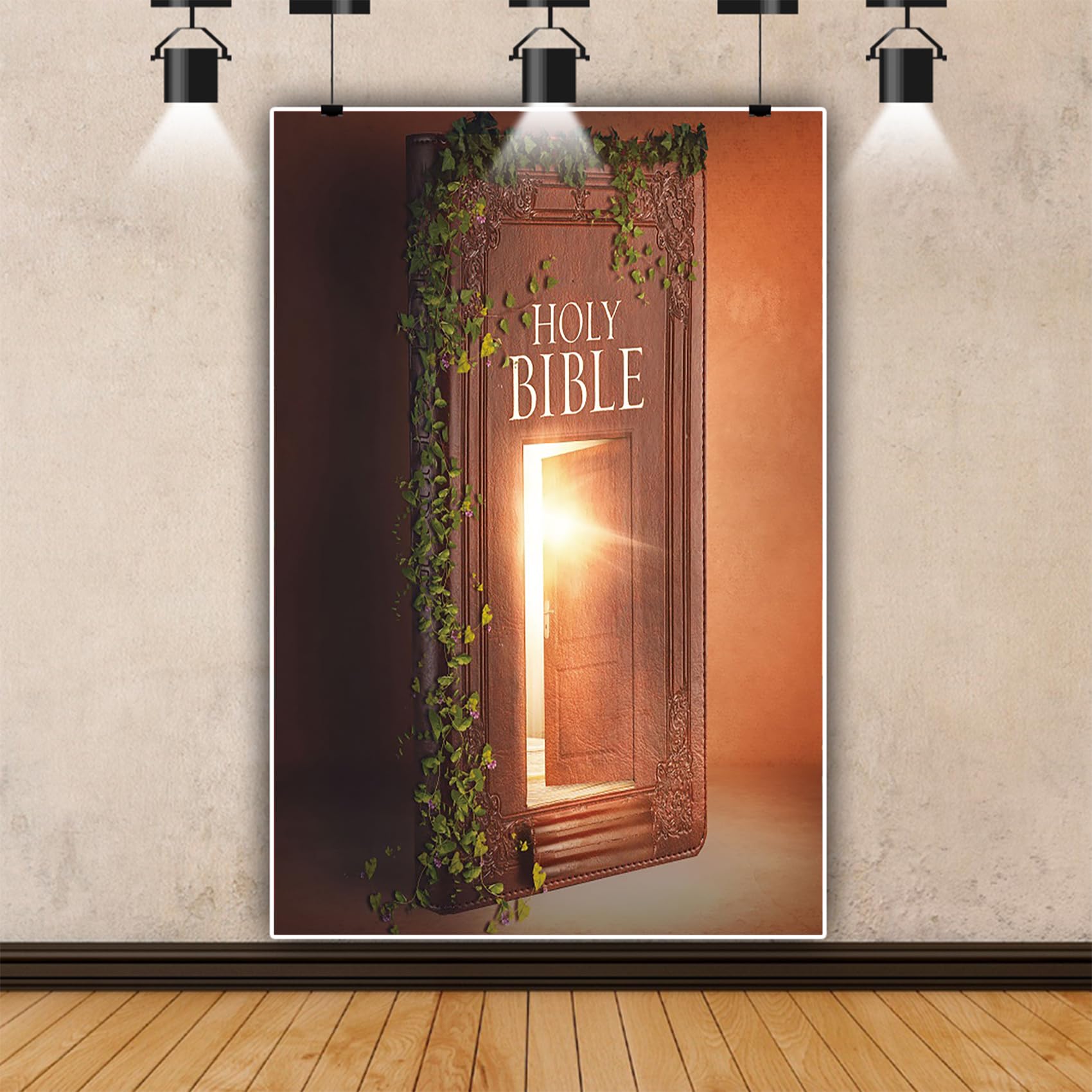 Renaiss 6X8Ft Holy Bible Backdrop For Photoshoot Kids Christ Portrait Scripture Holy Light Door To Heaven Photography Background