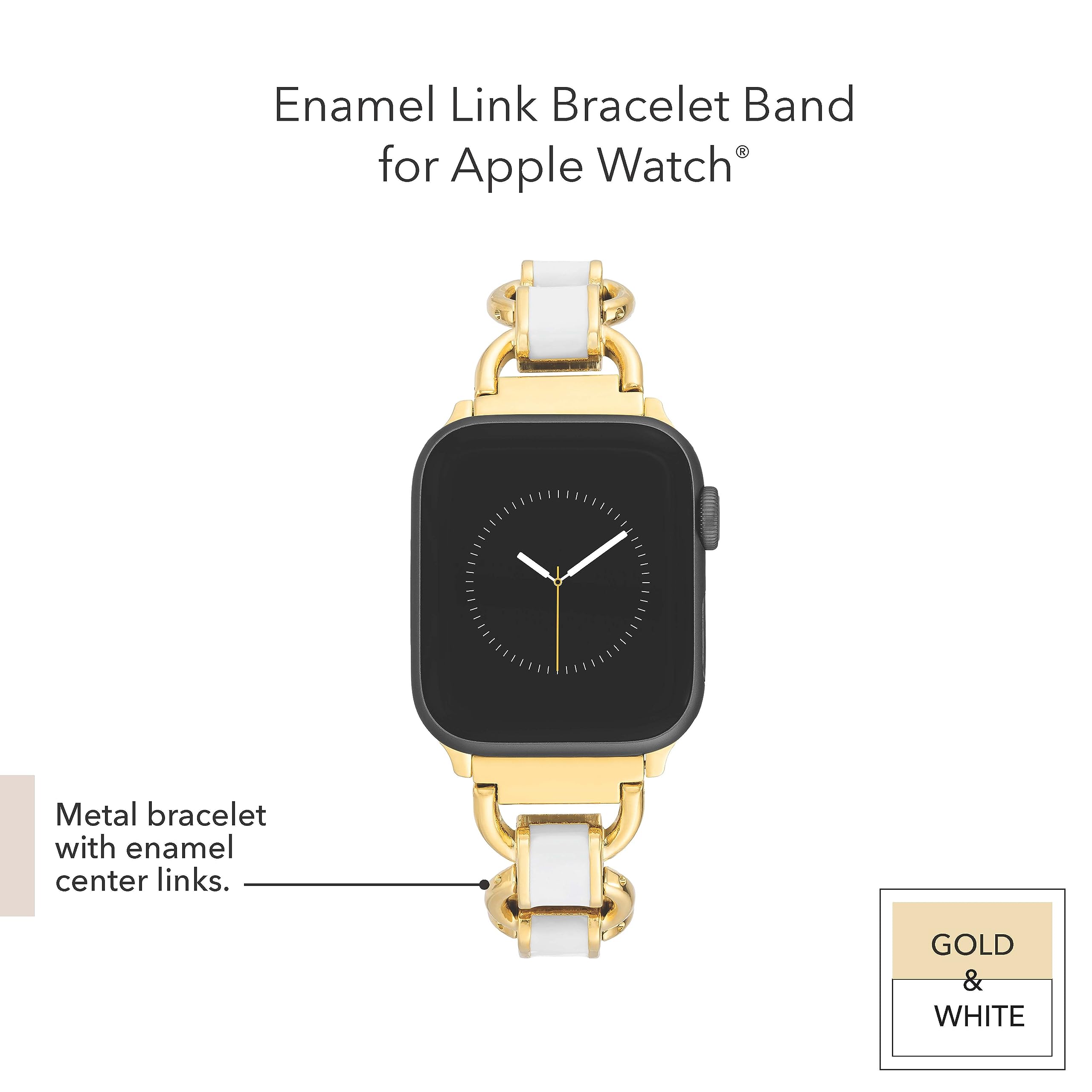 Anne Klein Women'S Enamel And Metal Link Fashion Band For Apple Watch Secure, Adjustable, Apple Watch Band Replacement, Fits Mos