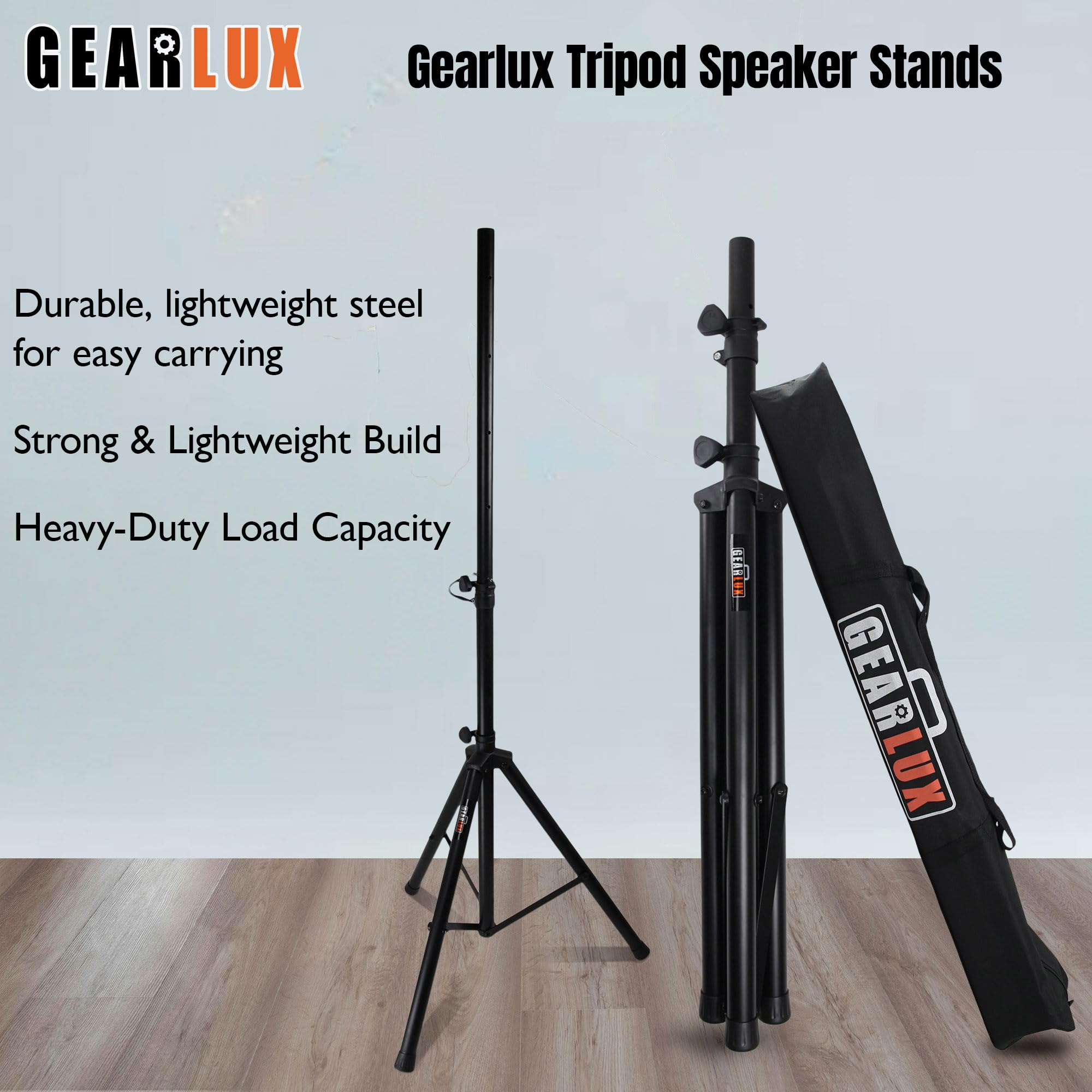 Gearlux Tripod Speaker Stands With Carrying Case And Speaker Cables