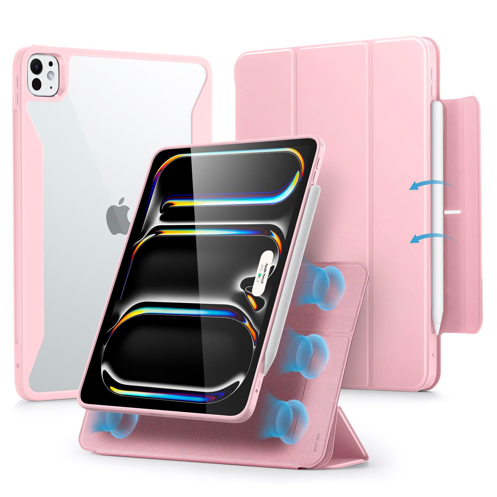 Esr For Ipad Pro 11 Inch Case 2024 5Th Gen (M4), Ipad Pro 11 Case With Pencil Holder, Removable Magnetic Cover, Vertical Stand, Fully Supports Pencil Pro And Pencil(Usb C), Rebound 360 Series, Pink