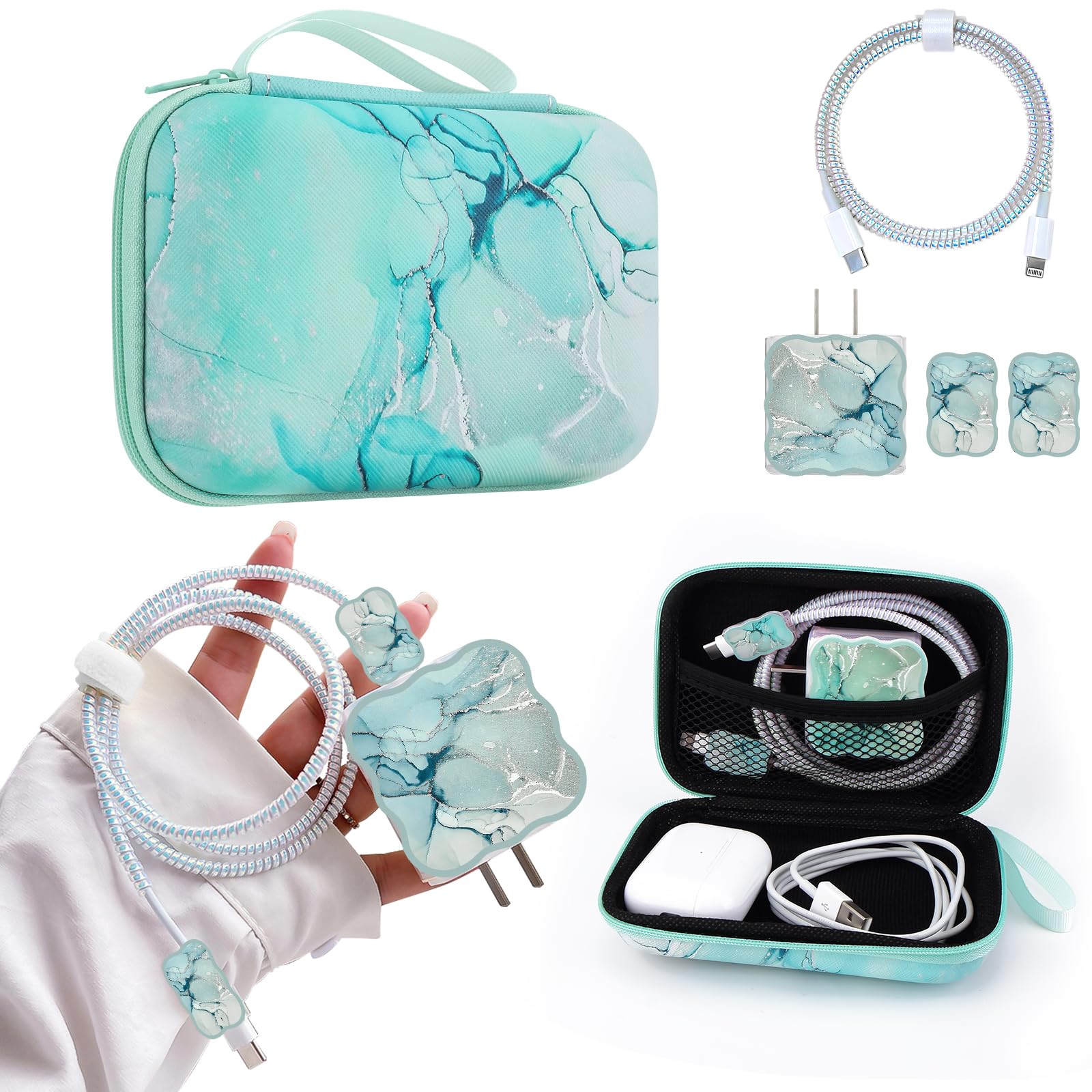 Camecosy Diy Phone Charger Cover Storage Sets Usb Earphone Wire Saver Cable Organizer With Travel Storage Bag, Soft Cute Cable P