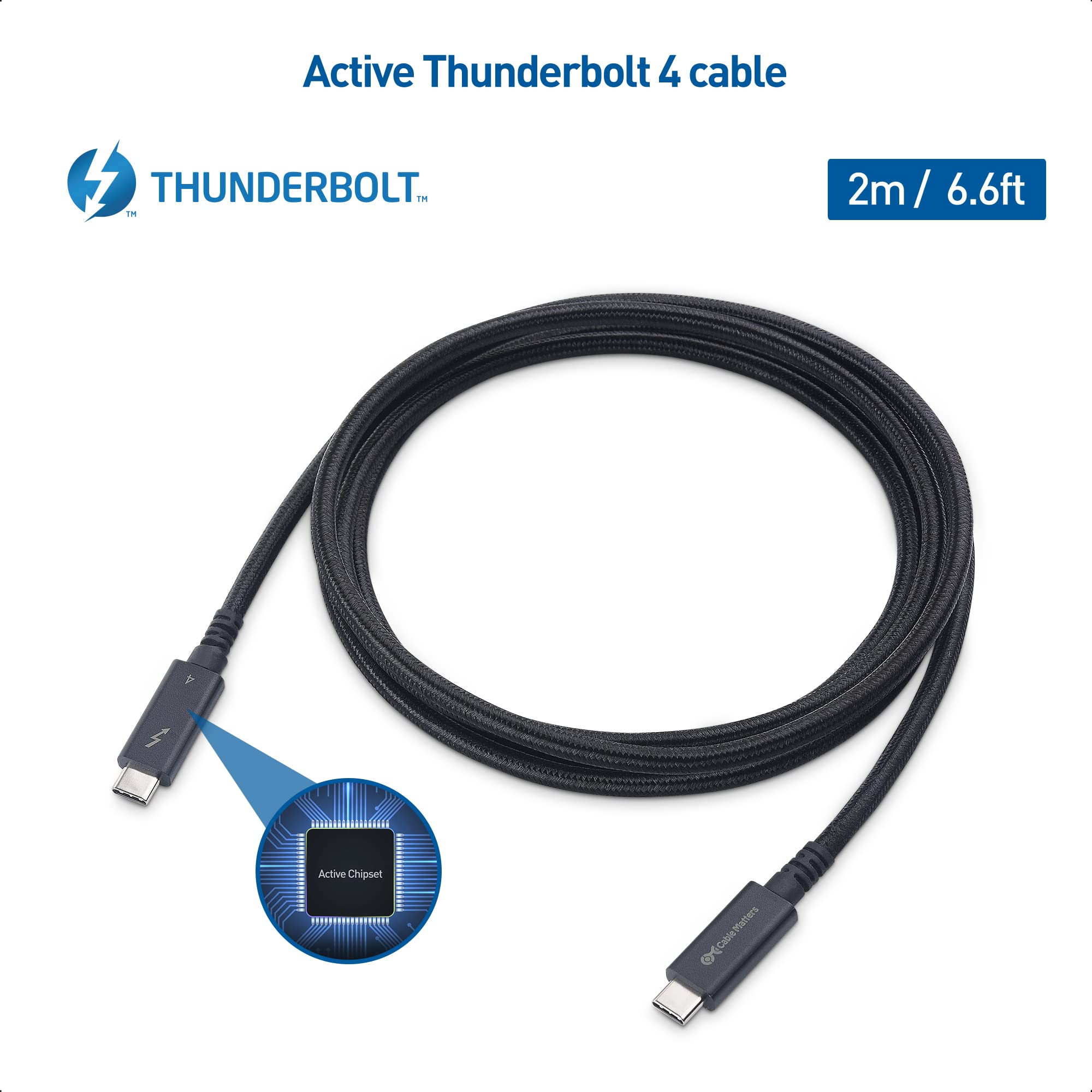 Cable Matters [Intel Certified] Braided 40Gbps Active Thunderbolt 4 Cable 6.6 ft with 100W Charging Power Delivery and 8K Video   Fully Compatible with Thunderbolt 3, USB 4 / USB4, and USB C Port