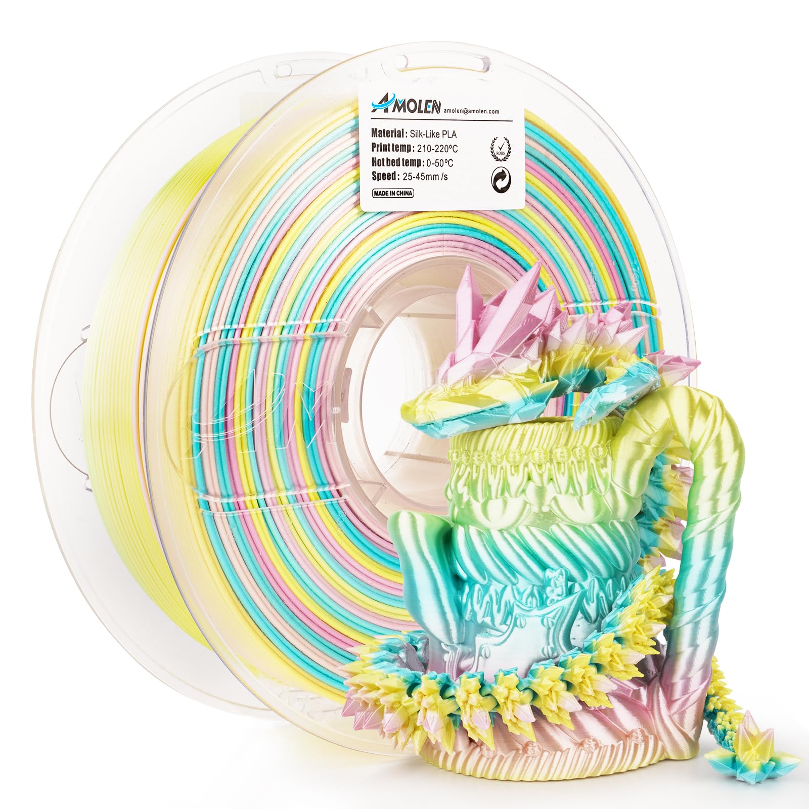 Amolen Silk Pla 3D Printer Filament, Shiny Multicolor Rainbow Pla Filament 1.75Mm, Fast Gradient Color Change Pla 3D Printing Fi