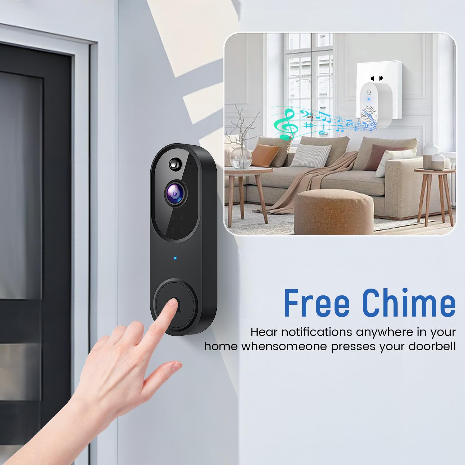 Guggre 1080P Video Doorbell Camera, Smart Human Detection, Cloud Storage, Chime Included, Live View, 2 Way Audio, Ir Night Visio