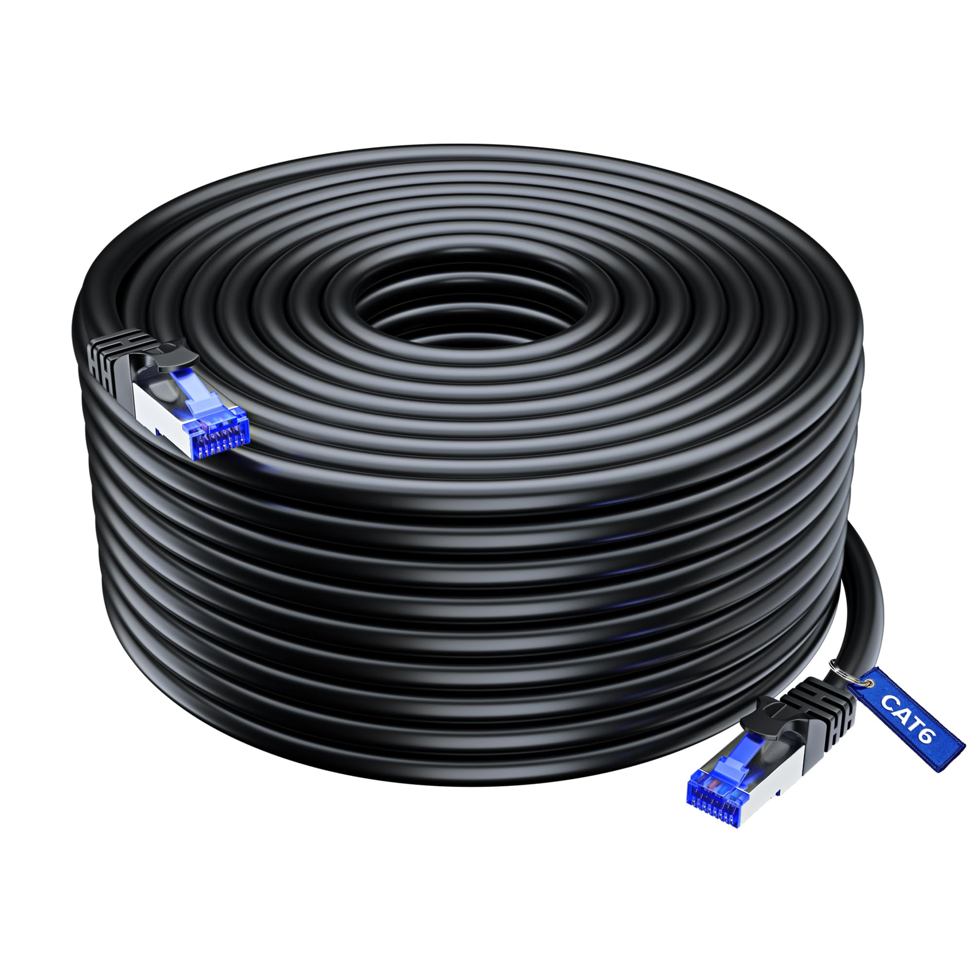 Maximm Cat6 Heavy Duty Outdoor Cable   Black   Zero Lag Pure Copper, Waterproof Ethernet Cable Suitable For Direct Burial Installations. (300 Feet)