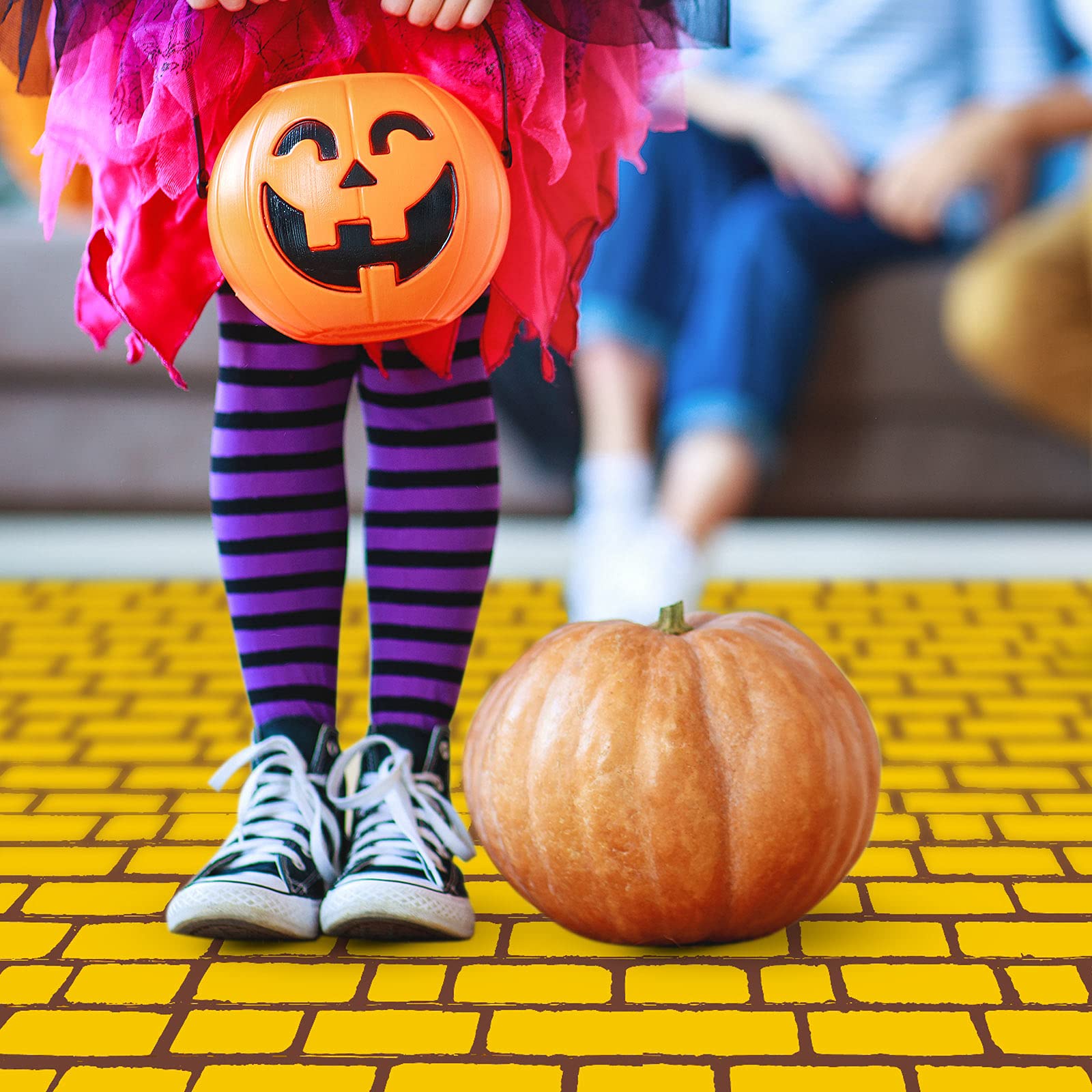 Chuangdi 1 Piece 4.5 X 9 Feet Halloween Yellow Brick Costume Wizard Backdrop Princess Decorations Decal Photo Wall Backdrop Bric