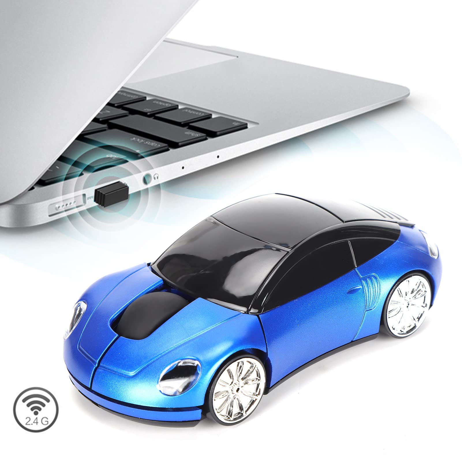 Dpofirs 2.4G Mouse For Laptop, Mini Car Shaped Smart Cordless Mouse, Ergonomic Game Mouse With Usb Receiver, Gifts For Girls(Blu