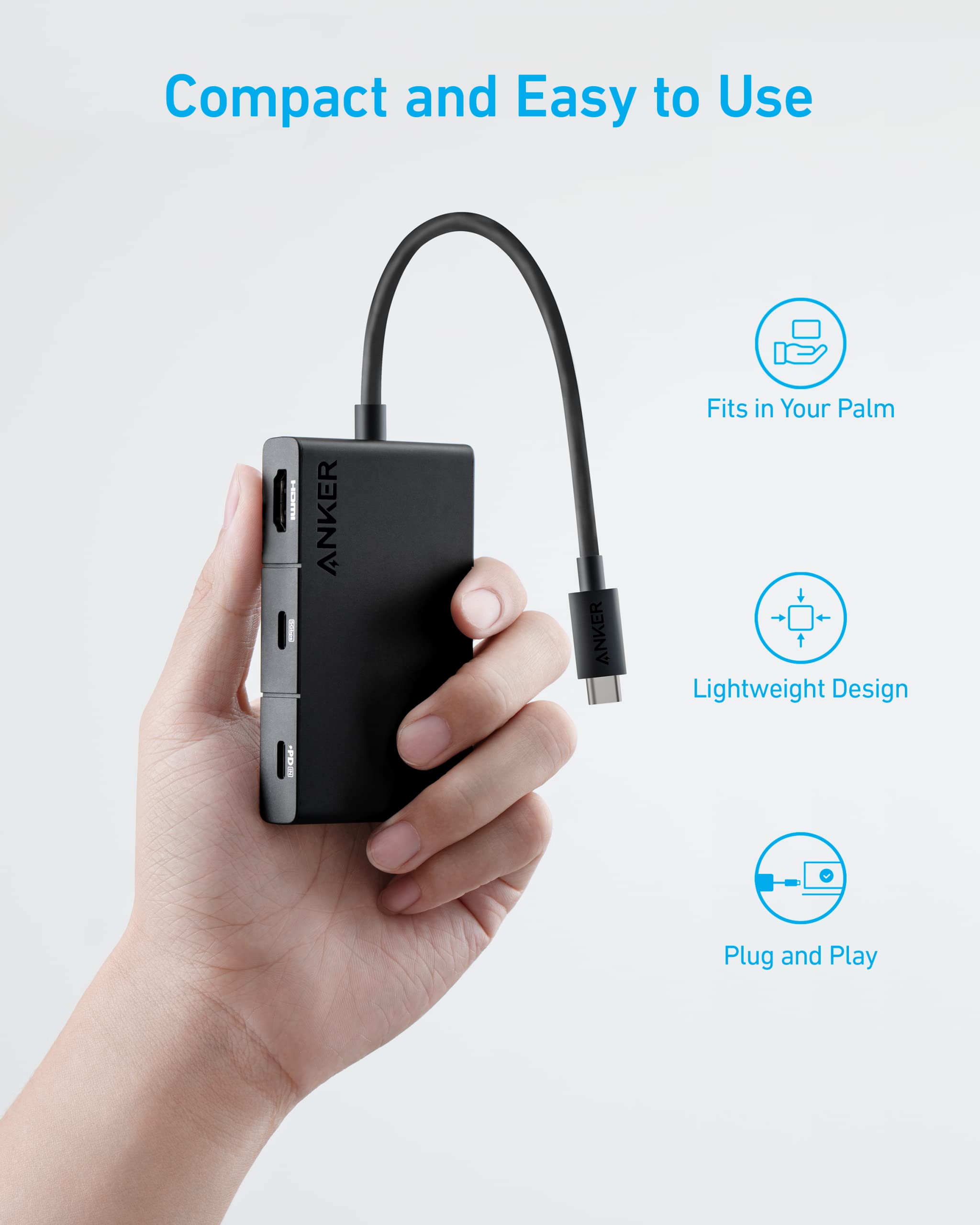 Anker Usb C Hub, 332 Usb-C Hub (5-In-1, 4K Hdmi) With 100W Power Delivery, 4K@30Hz Hdmi Display, 5Gbps Usb-C&A Data Ports For Ma