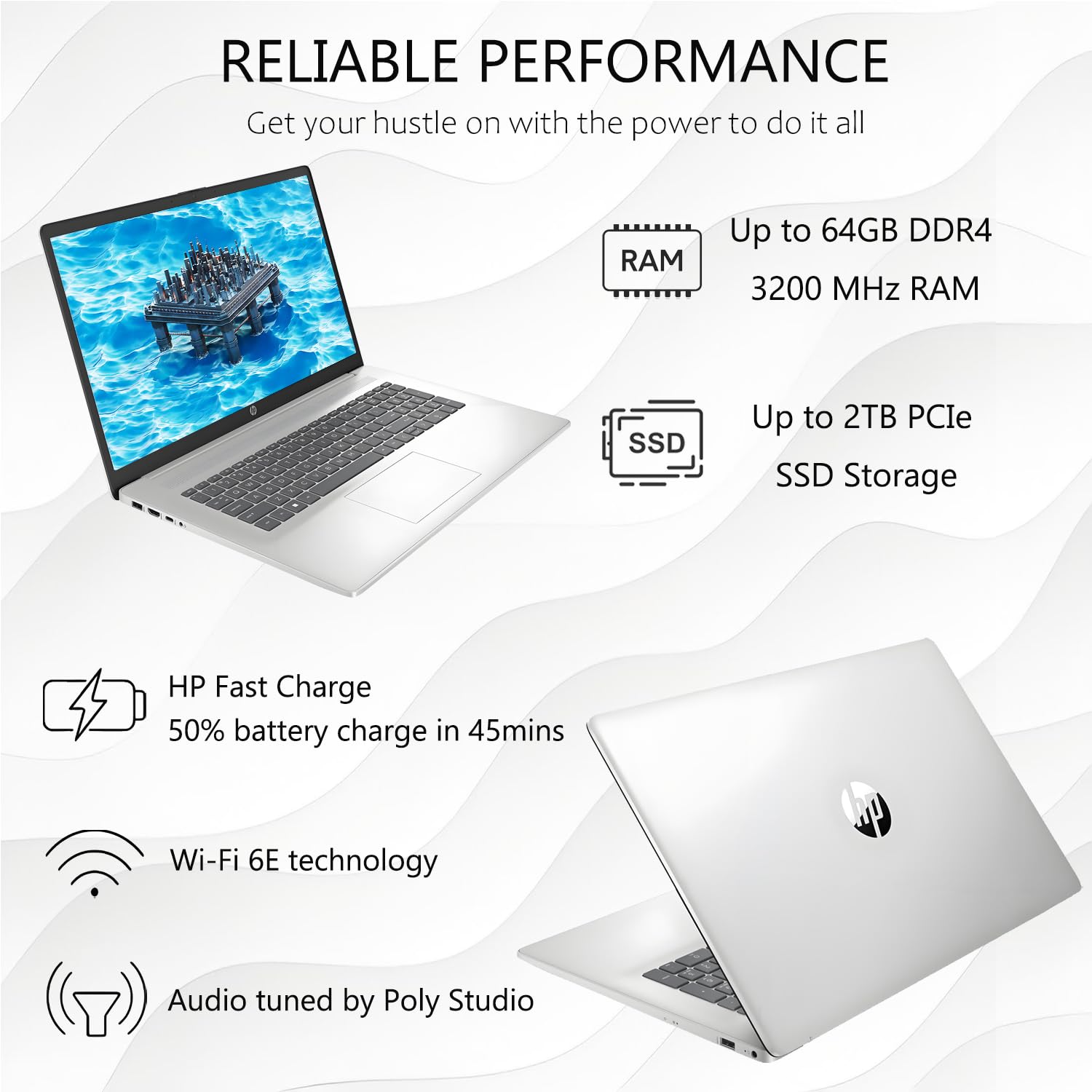 Hp 17 Business Laptop Computer, 16Gb Ram, 500Gb Storage (256Gb Pcie + 250Gb P500 Portable), 17.3'' Fhd 1080P Ips Led Display, Am