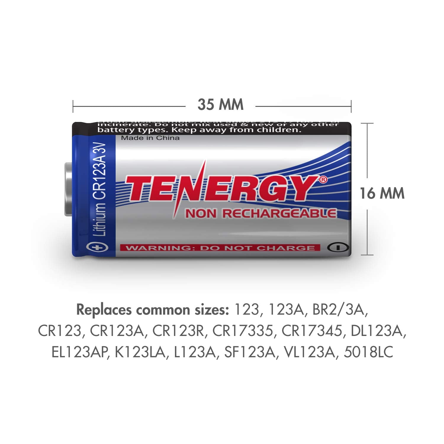 Tenergy 3V Cr123A Lithium Battery, High Performance 1500Mah Cr123A Cell Batteries Ptc Protected For Cameras, Flashlight Replacem