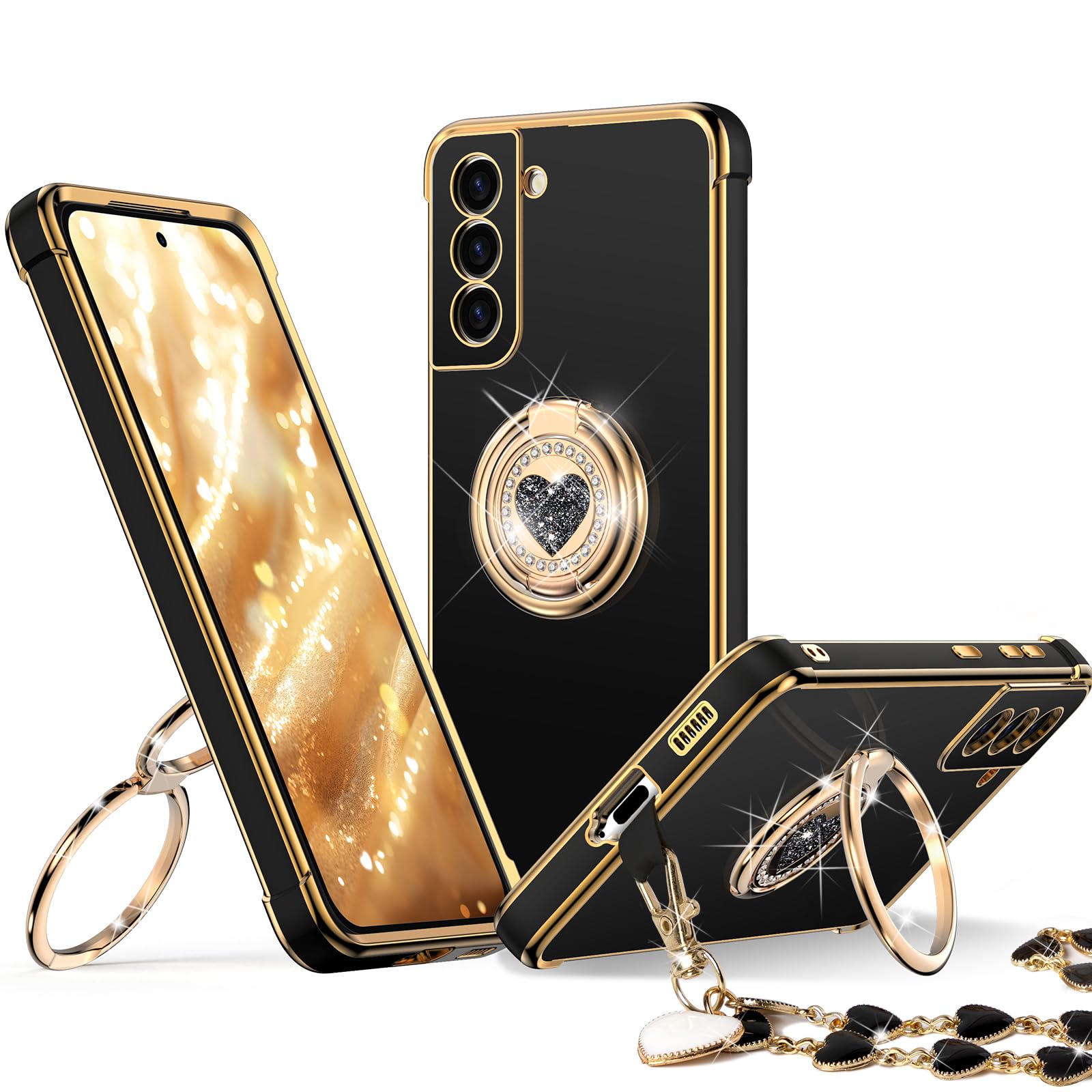 Xyz For Galaxy S21 Fe Case With Stand, For Samsung Galaxy S21 Fe Case With Double Ring, Women Girls Bling Luxury Protective Phon