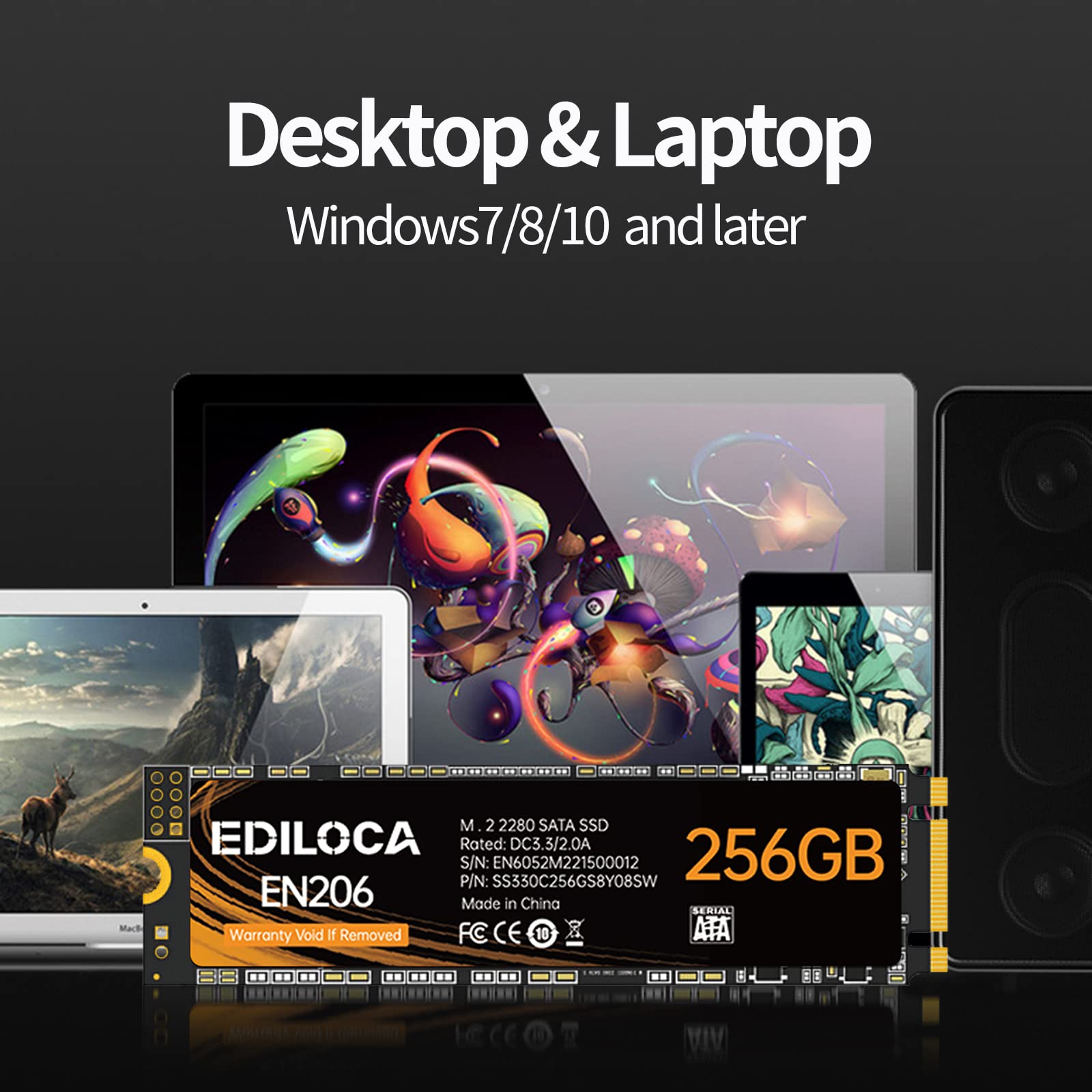 Ediloca En206 256Gb 3D Nand Tlc M.2 Ssd, M.2 2280 Sata Iii 6Gb/S Ssd Internal Hard Drive, Read/Write Speed Up To 550/460 Mb/S, C