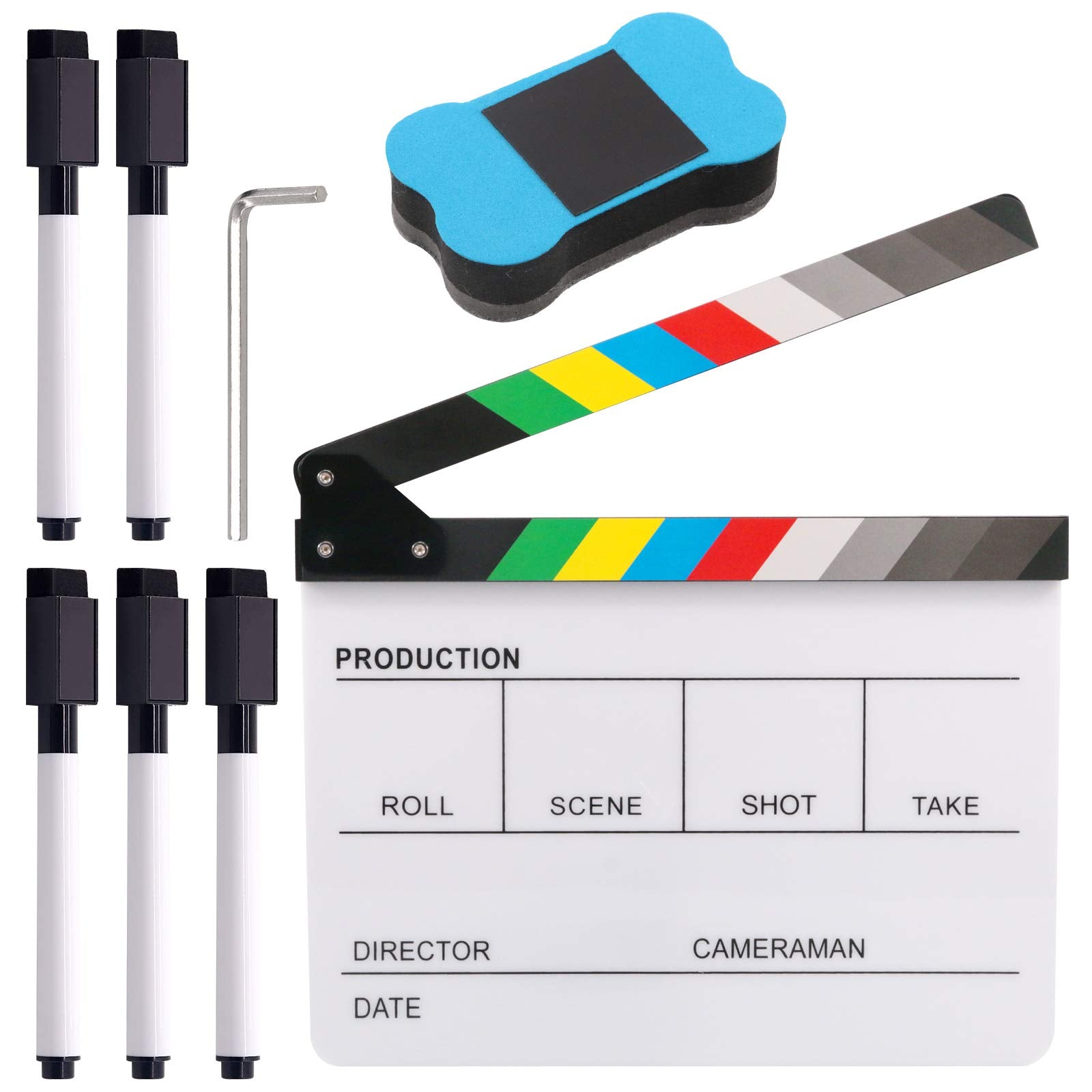 Glarks 8Pcs 10X12Inch Colorful Acrylic Film Directors Clapboard Set, Plastic Film Clapboard Cut Action Scene Clapper Board With
