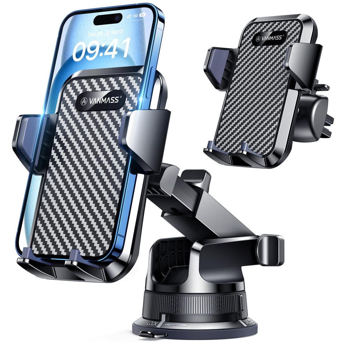 Vanmass [2023 Upgraded Car Phone Holder Mount [Super Suction Cup] Cell Phone Mount For Car Dashboard Windshield Air Vent Fit For