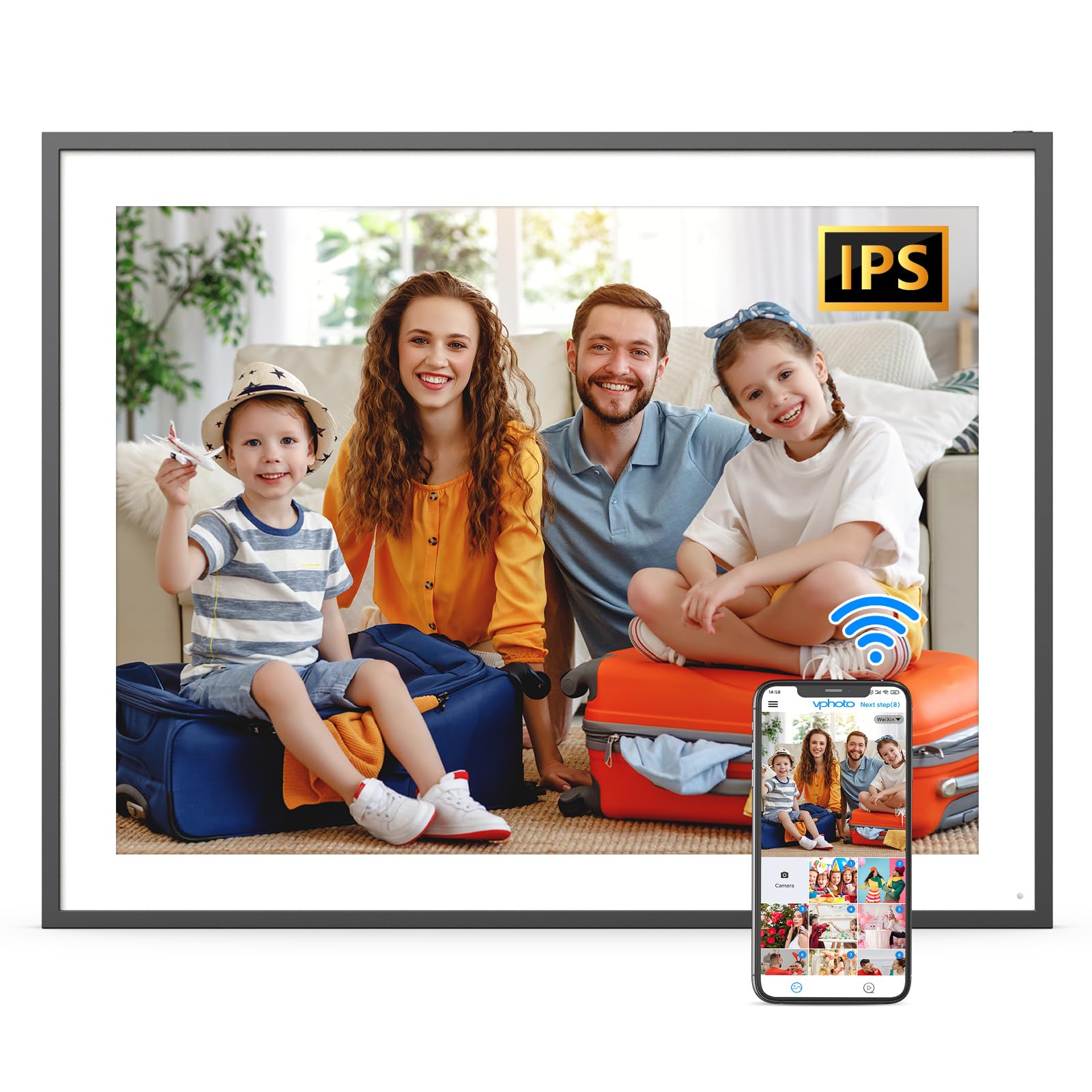 Smart Digital Picture Frame 19 Inch Photo Frame   Dual Wifi Large Digital Frame, Touch Screen, 64Gb, Full Function, Wall Mountab