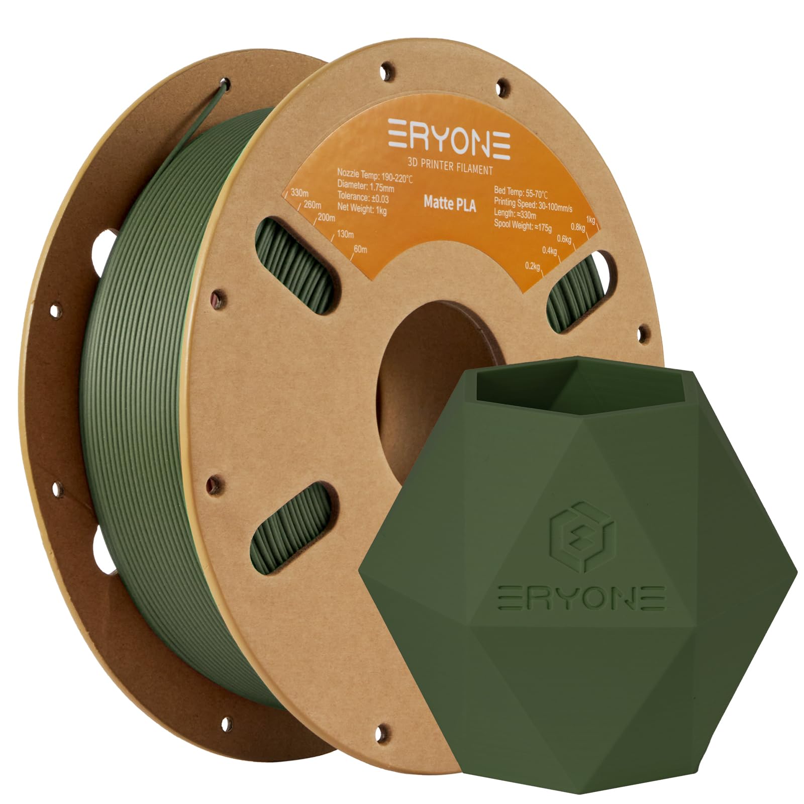Eryone Matte Pla Filament For 3D Printer, Filament 1.75Mm +/  0.03Mm, 1Kg (2.2Lbs)/Spool, Olive Green