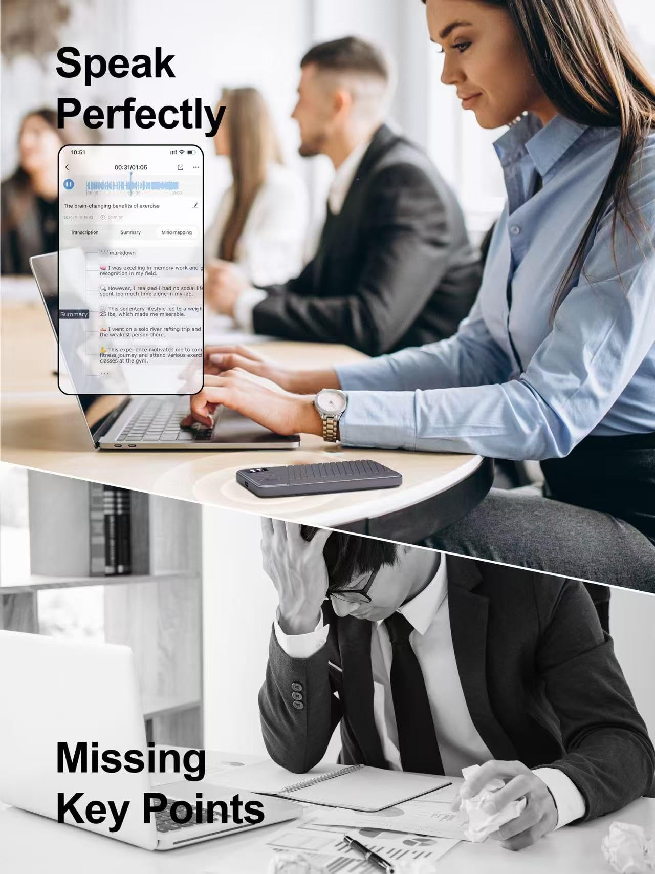 Ai Voice Recorder   Record,Transcribe,Charge 3 In 1,Support 107 Languages,Avoid Missing Meeting Highlights,64 Gb,Chatgpt Driven