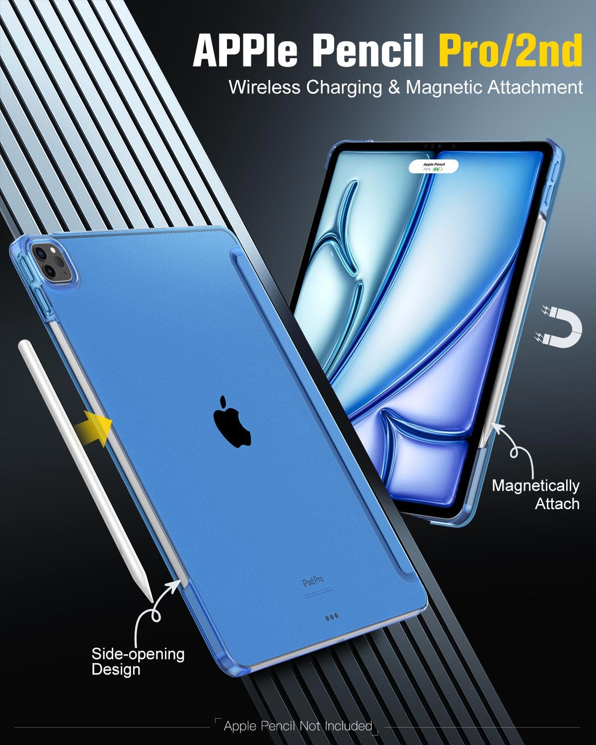 MoKo for iPad Air 13 Inch M2 Case 2024/ iPad Pro 12.9 Case (6th/5th Gen 2022/2021), Slim Smart Shell Translucent Frosted Hard PC Back Cover, Support Touch ID & Pencil Pro/2nd/USB C, Blue Wave