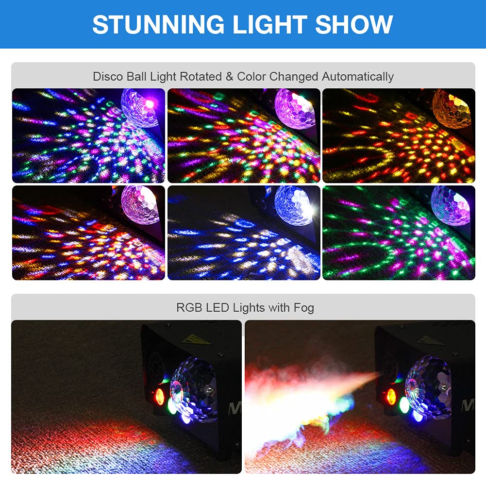 Mosfiata Fog Machine With Disco Ball Lights 600W Smoke Machine With Rgb Led Lights, 2300 Cfm Spray, Remote Control, Perfect For