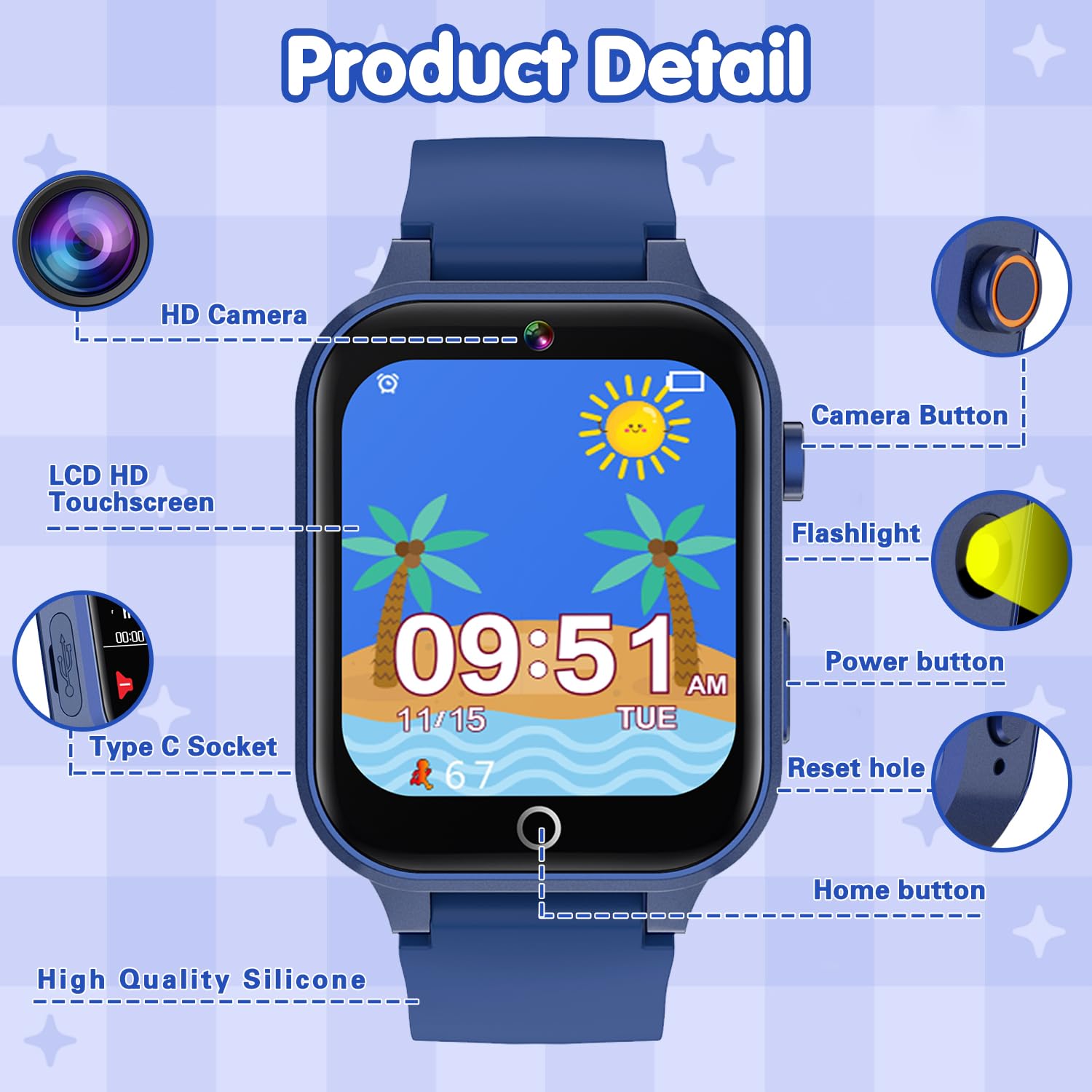Wiszodet Smart Watch For Kids, Birthday Gift For Kids Age 4-12 Kids Smart Watch Boys With 26 Puzzle Games Hd Camera Video Alarm