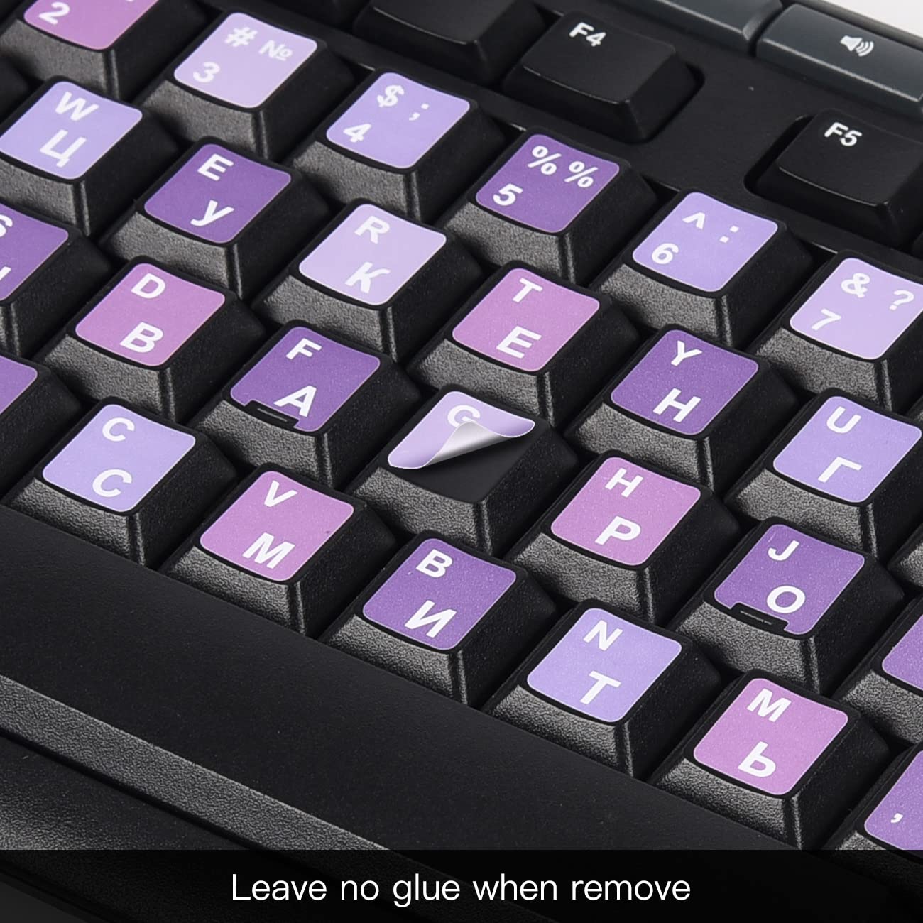 2Pcs Russian Keyboard Stickers, Cyrillic Keyboard Replacement Letter Sticker Purple Background With White Lettering, Keyboard Le