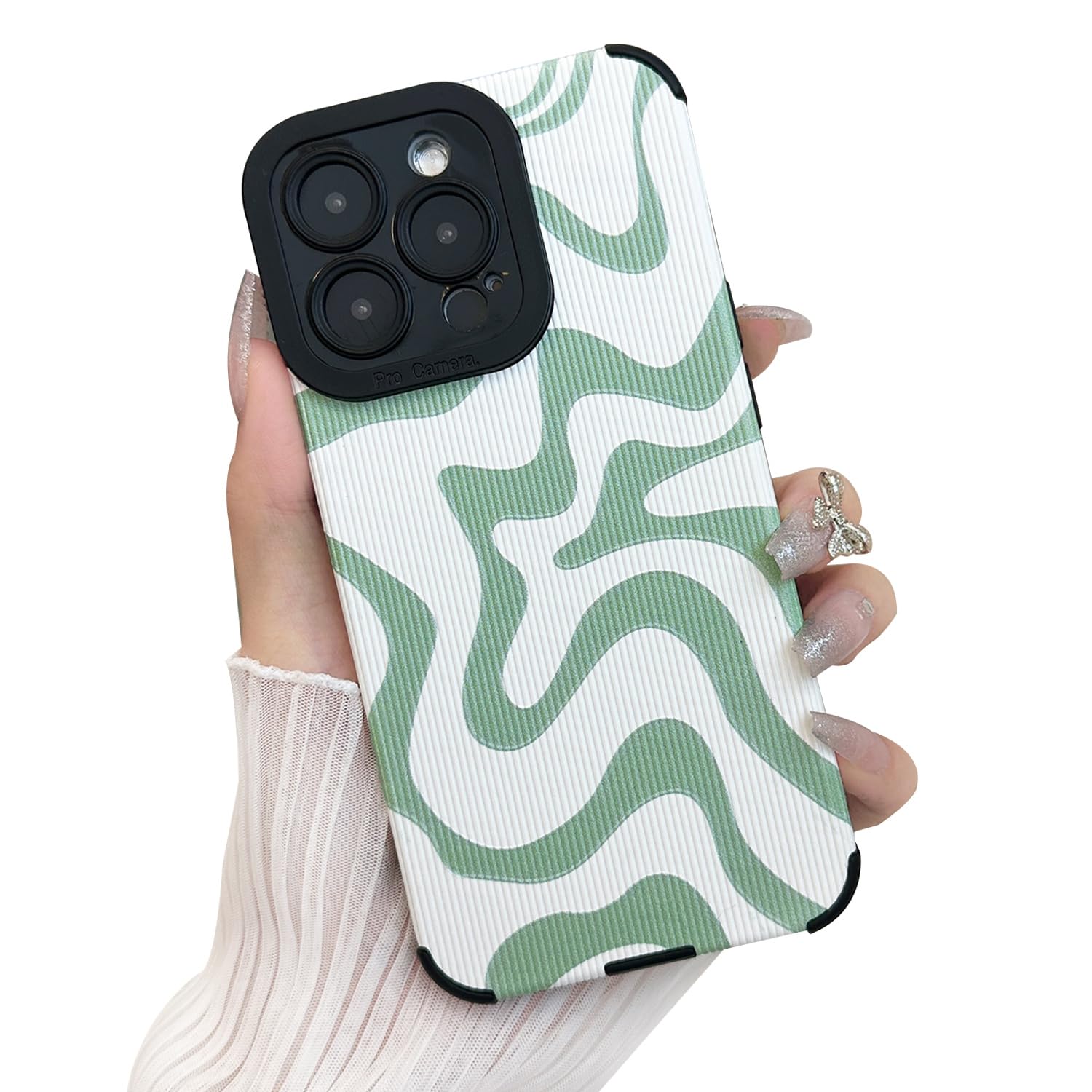 Sayoaho Designed for iPhone 13 Pro Phone Case, Soft PU Leather TPU and Cute Art Wavy Painted for Women Girls, Slim Protective Sh