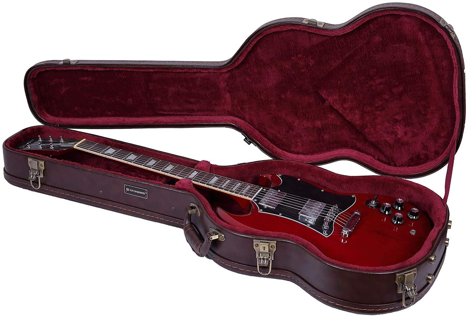 Crossrock Wooden Case for SG Electric Guitars, Vintage Brown (CRW620SGBR)