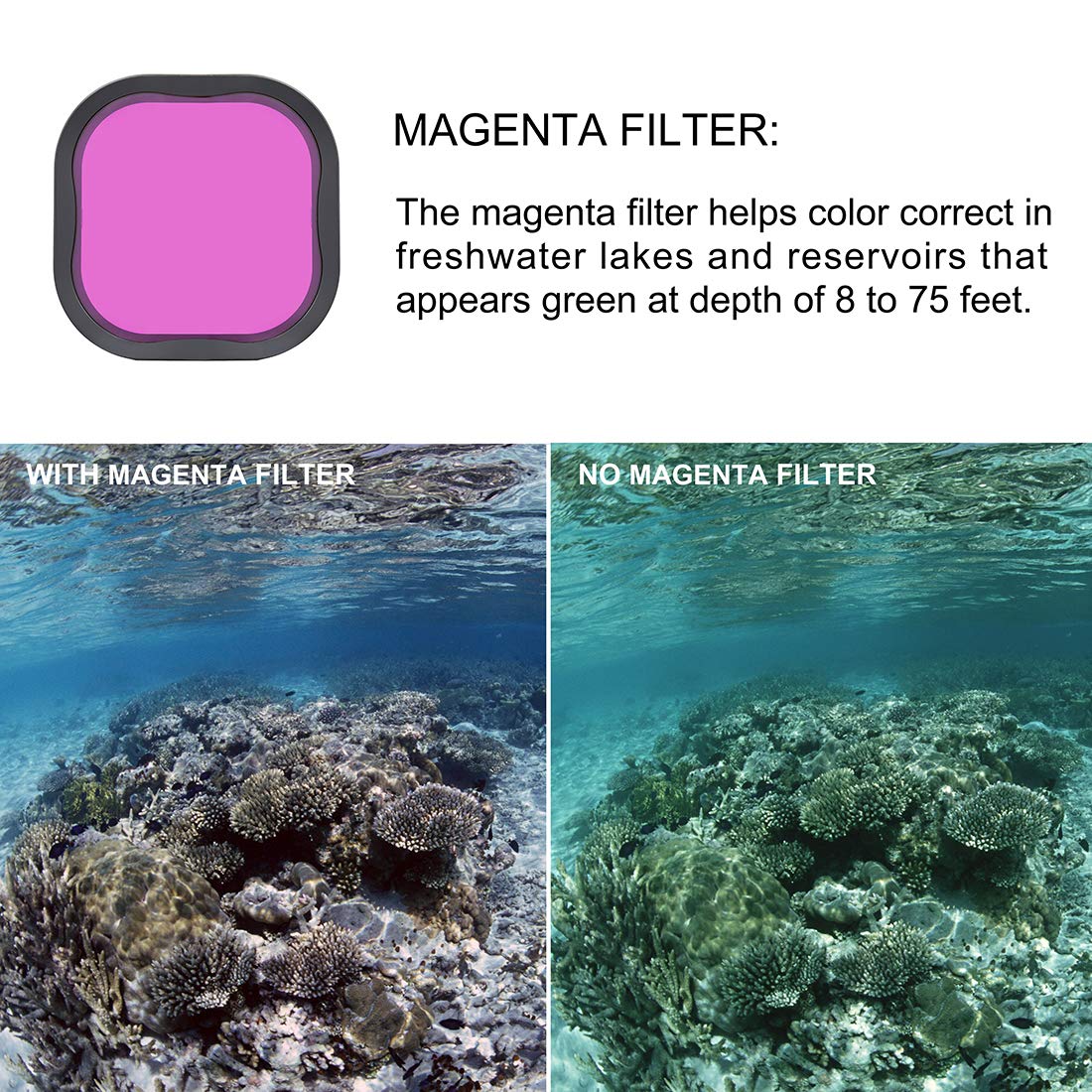 GEPULY Dive Filters for GoPro Hero 8-13 Official Housing - Red Light Red Magenta Acrylic Color Correction