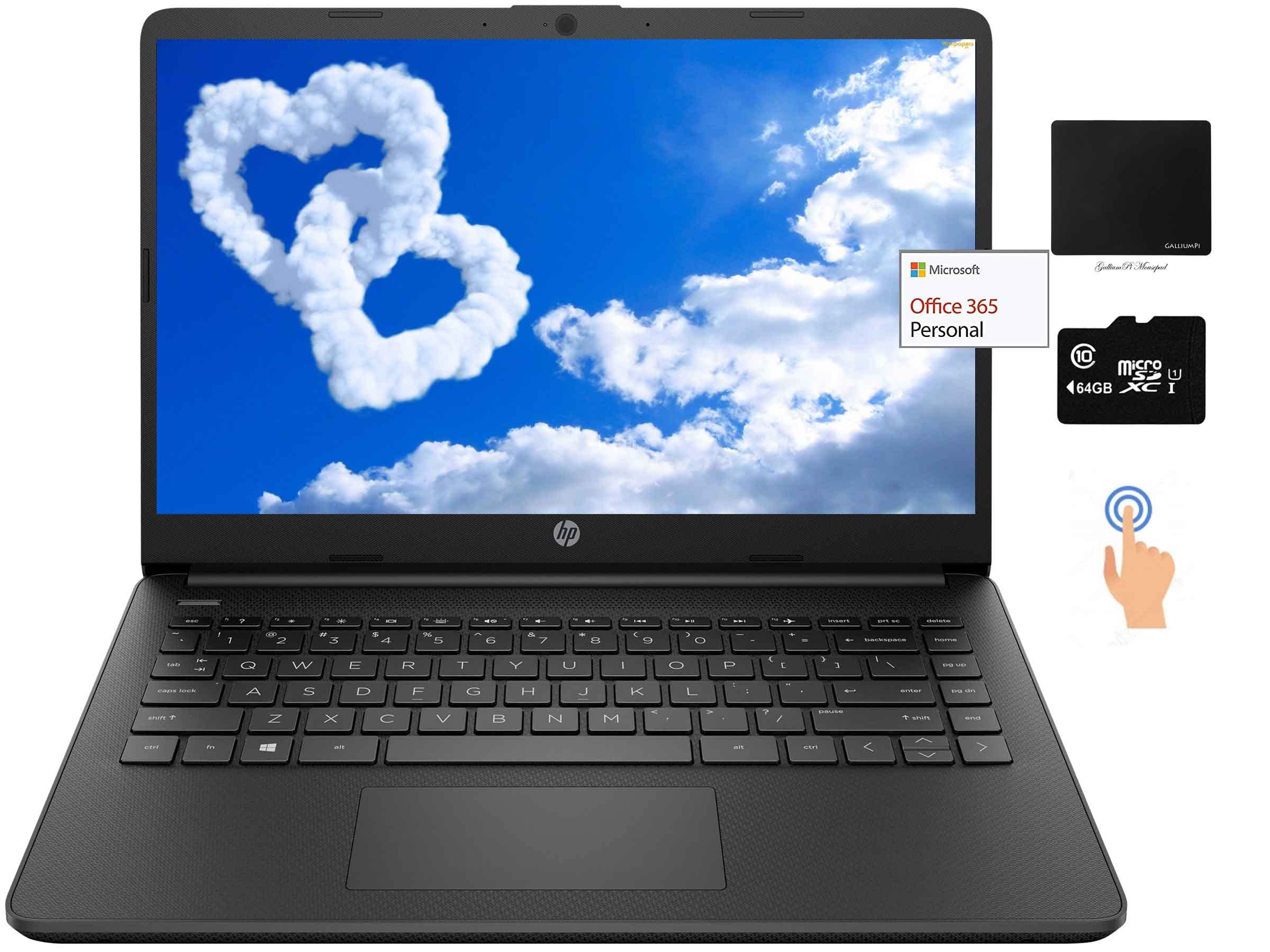 HP Newest 14' Thin Light Touchscreen Laptop, Intel Dual Core N4020, 8GB RAM, 128GB Storage(64GB eMMC+64GB Micro SD), Webcam, 1 Year Office, Win 10 Bundle with GalliumPi Mousepad (Black)